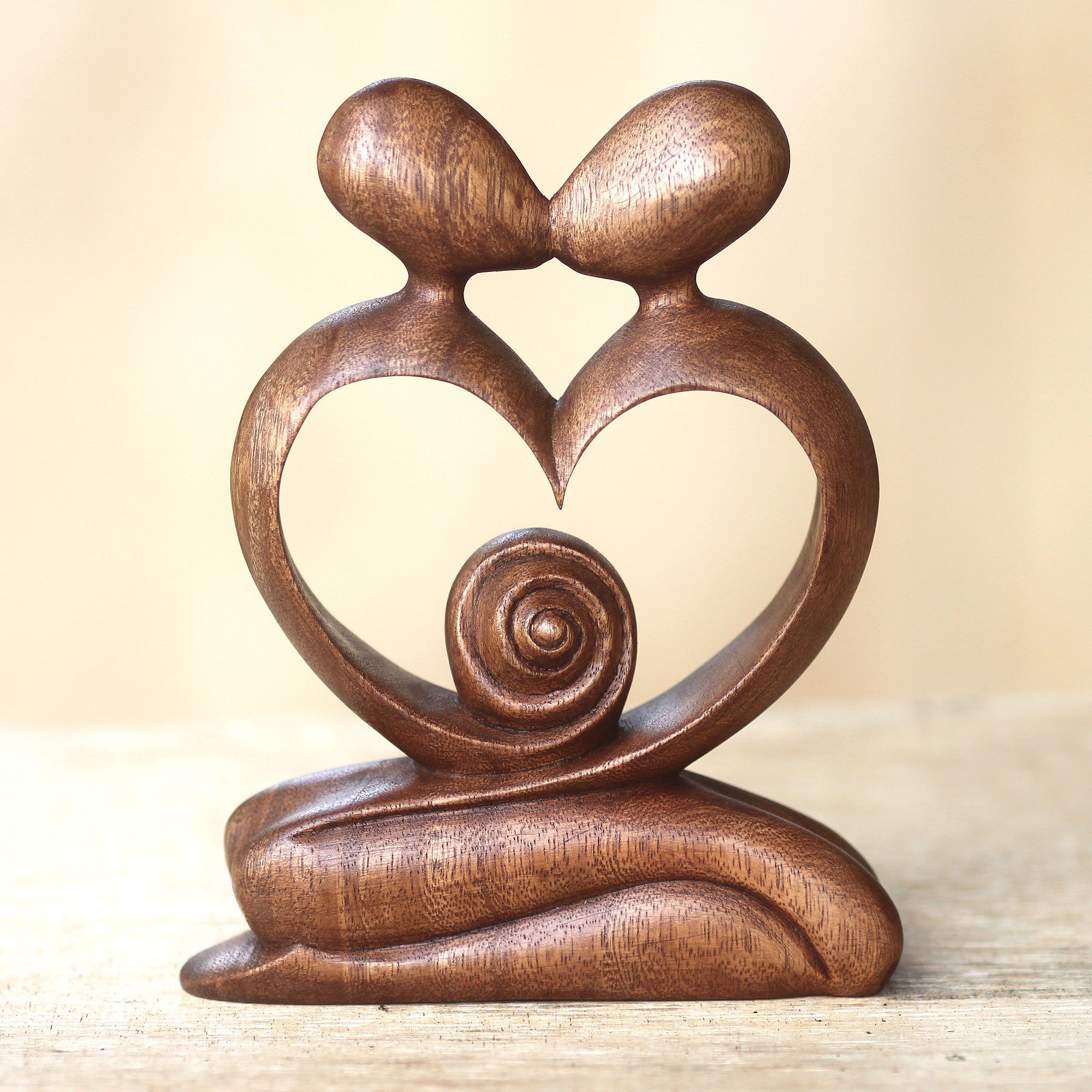 Premium Romantic Brown Suar Wood Sculpture - Handcrafted Bali Art