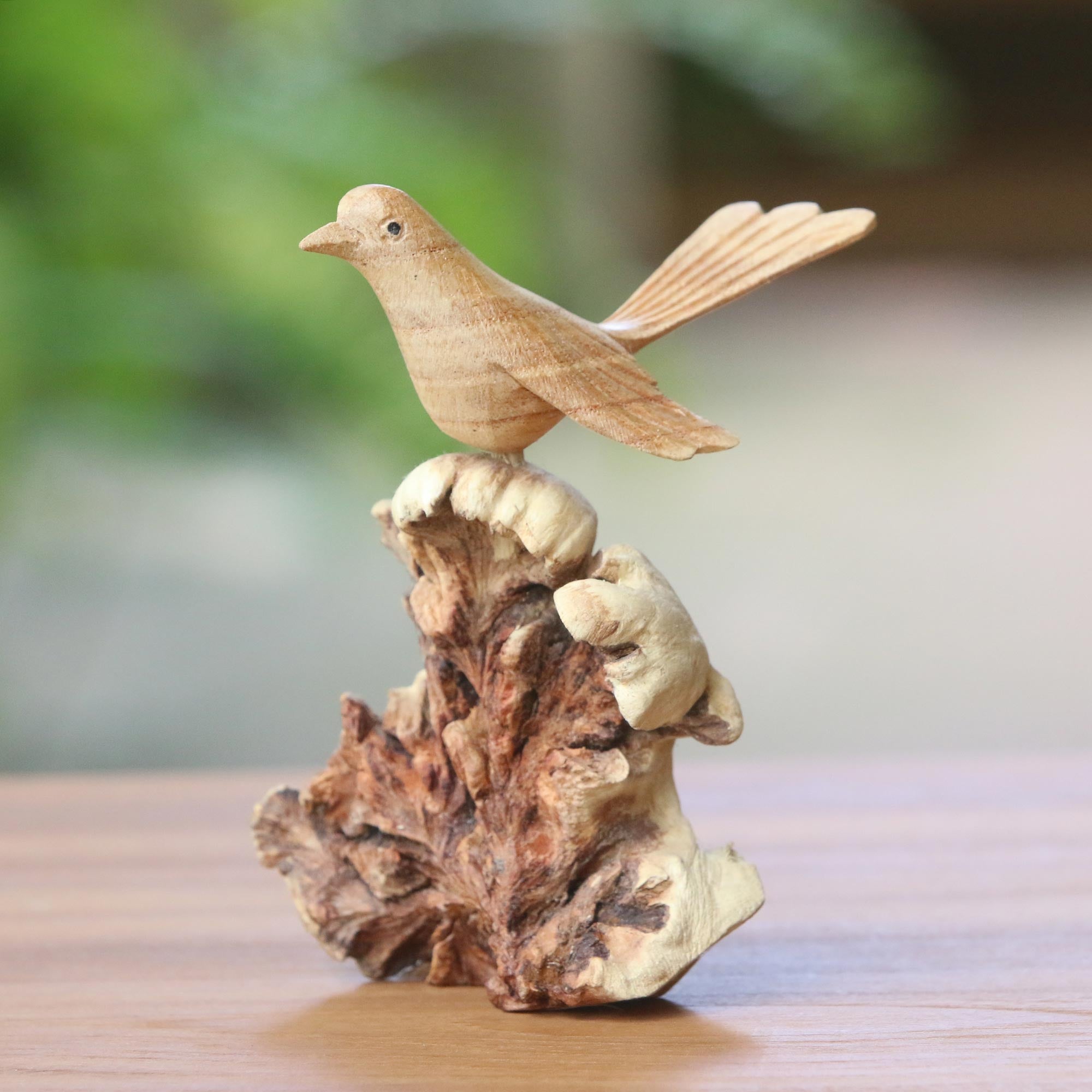 Premium Hand-Carved Canary Bird Sculpture - Unique Jempinis Wood Art