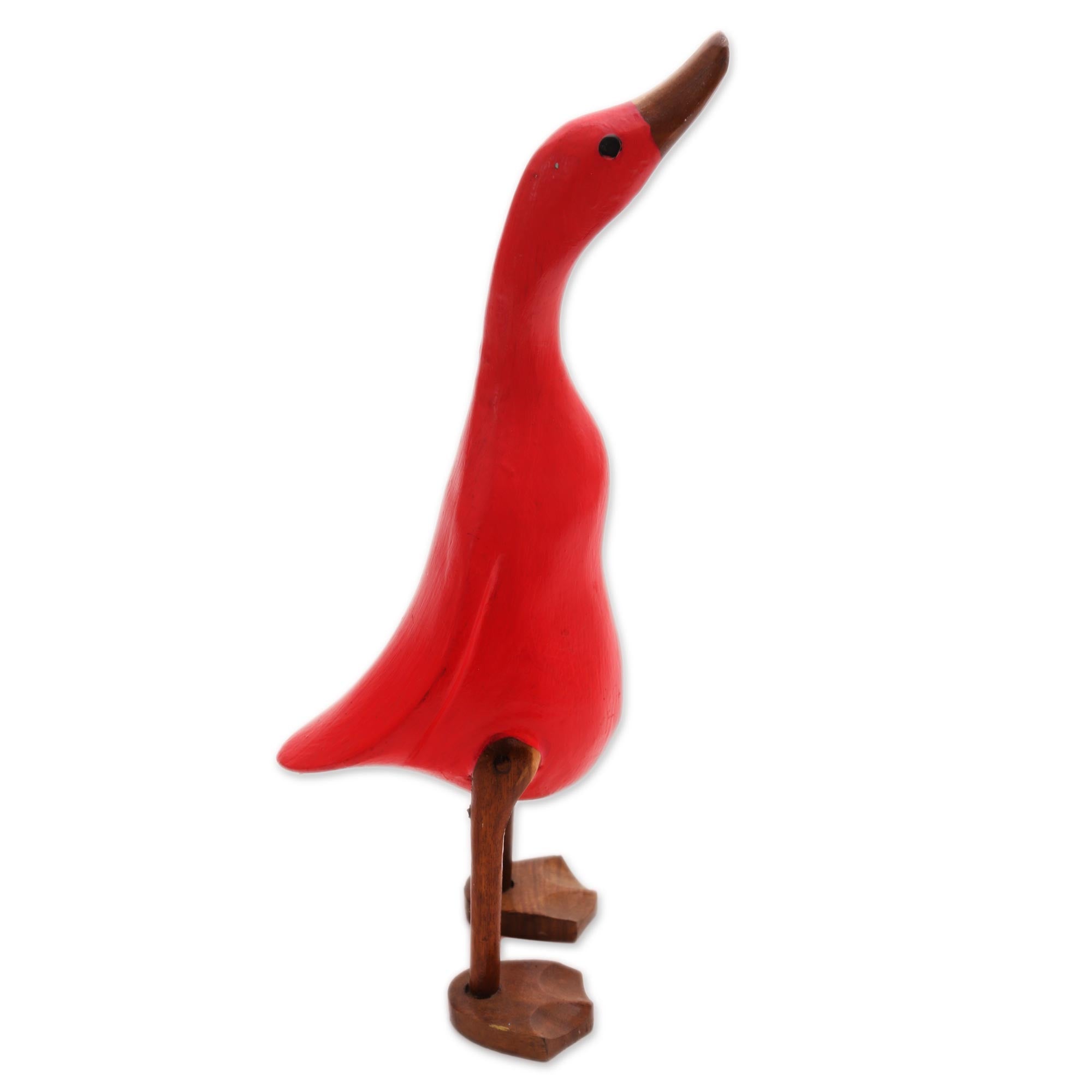 Premium Handcrafted Acacia Wood & Bamboo Root Duck Sculpture - Vibrant Red Home Decor from Bali