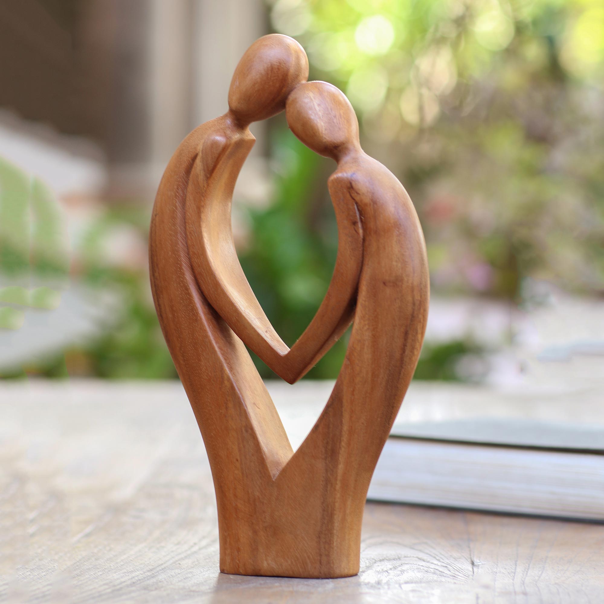 Premium Handcrafted Suar Wood Couple Sculpture - 'Commitment'