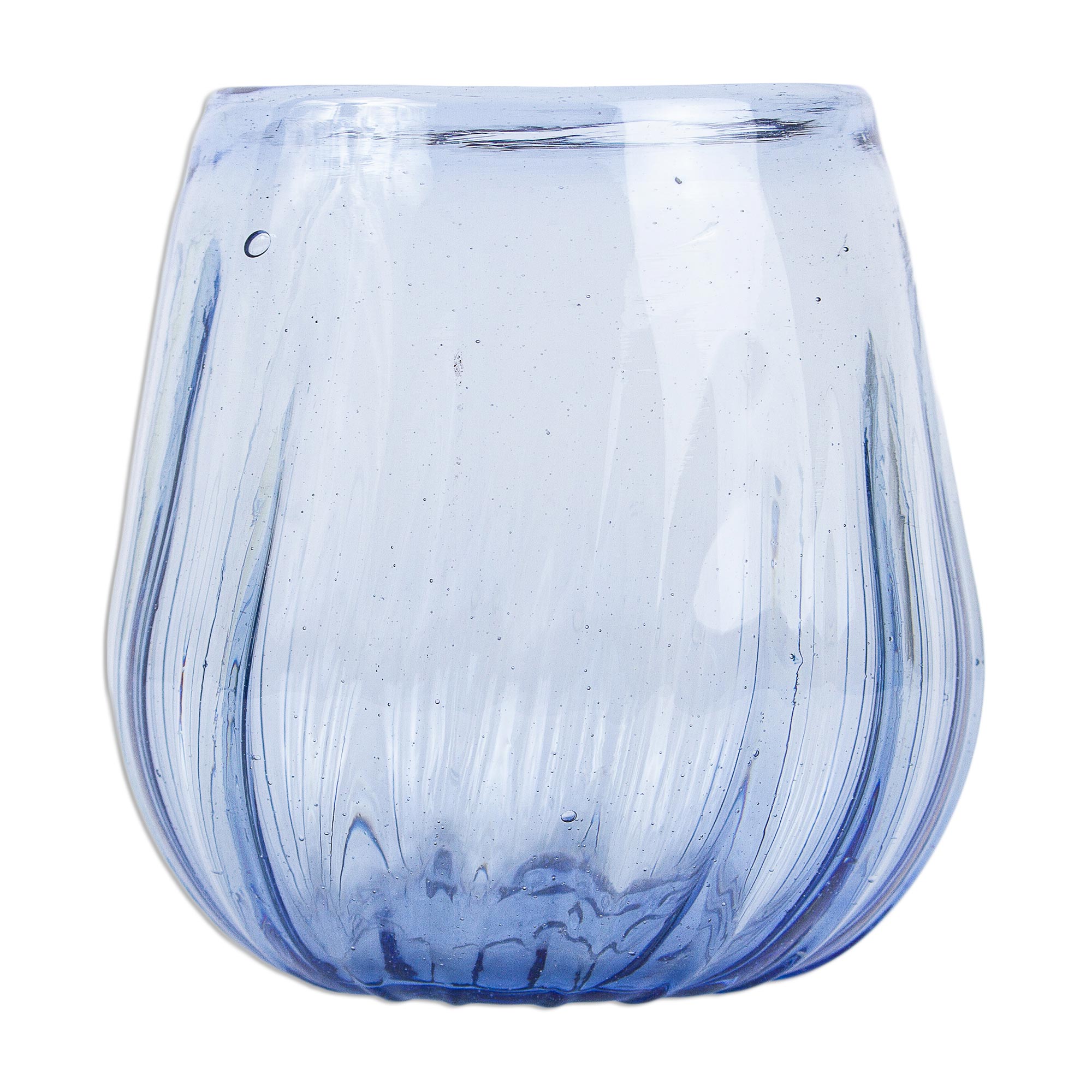 Premium Fiesta Azul Hand-Blown Recycled Stemless Wine Glasses (Set of 6) - Upgrade Your Table Setting