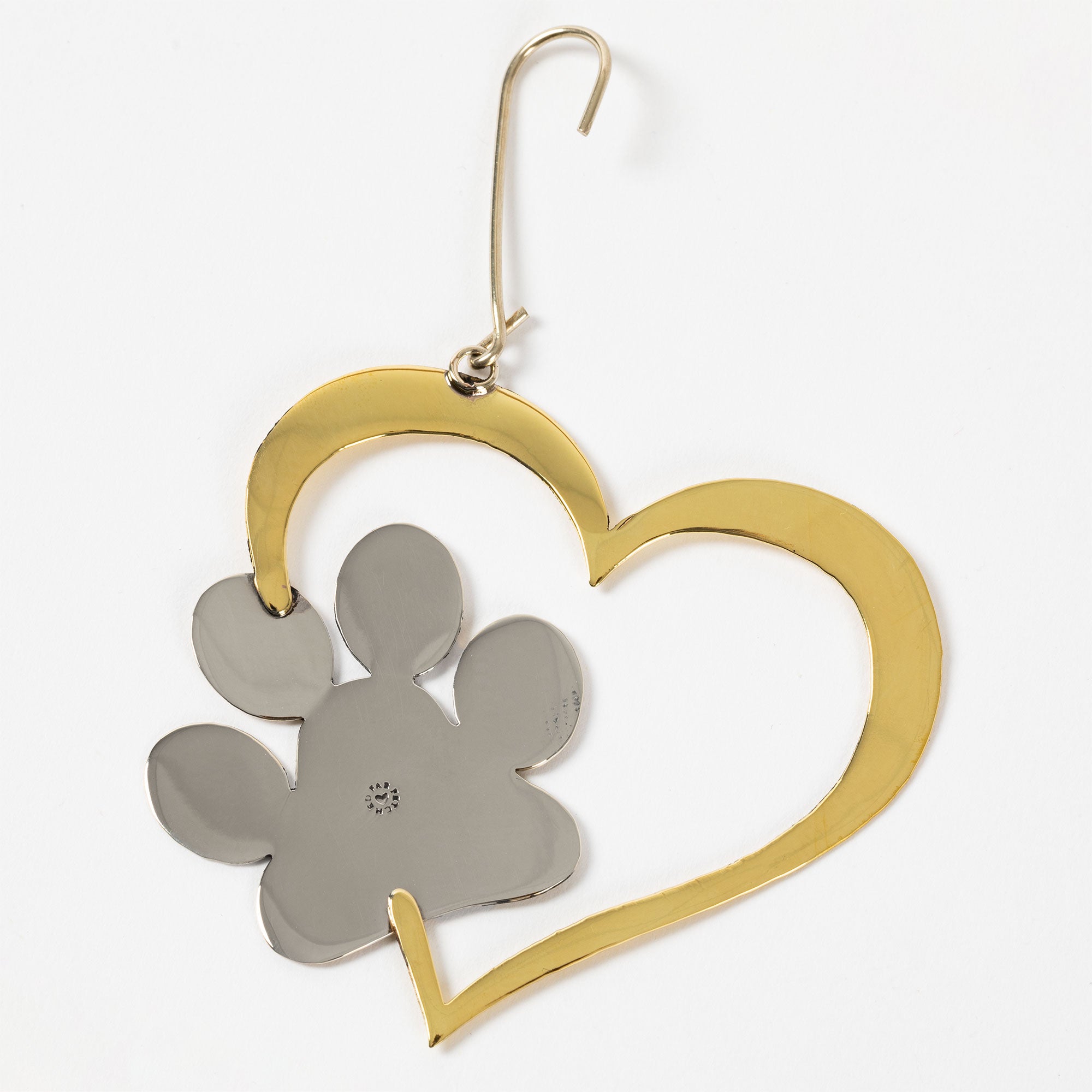 Premium Paw Print Heart Ornament - Handcrafted Mixed Metal Decor