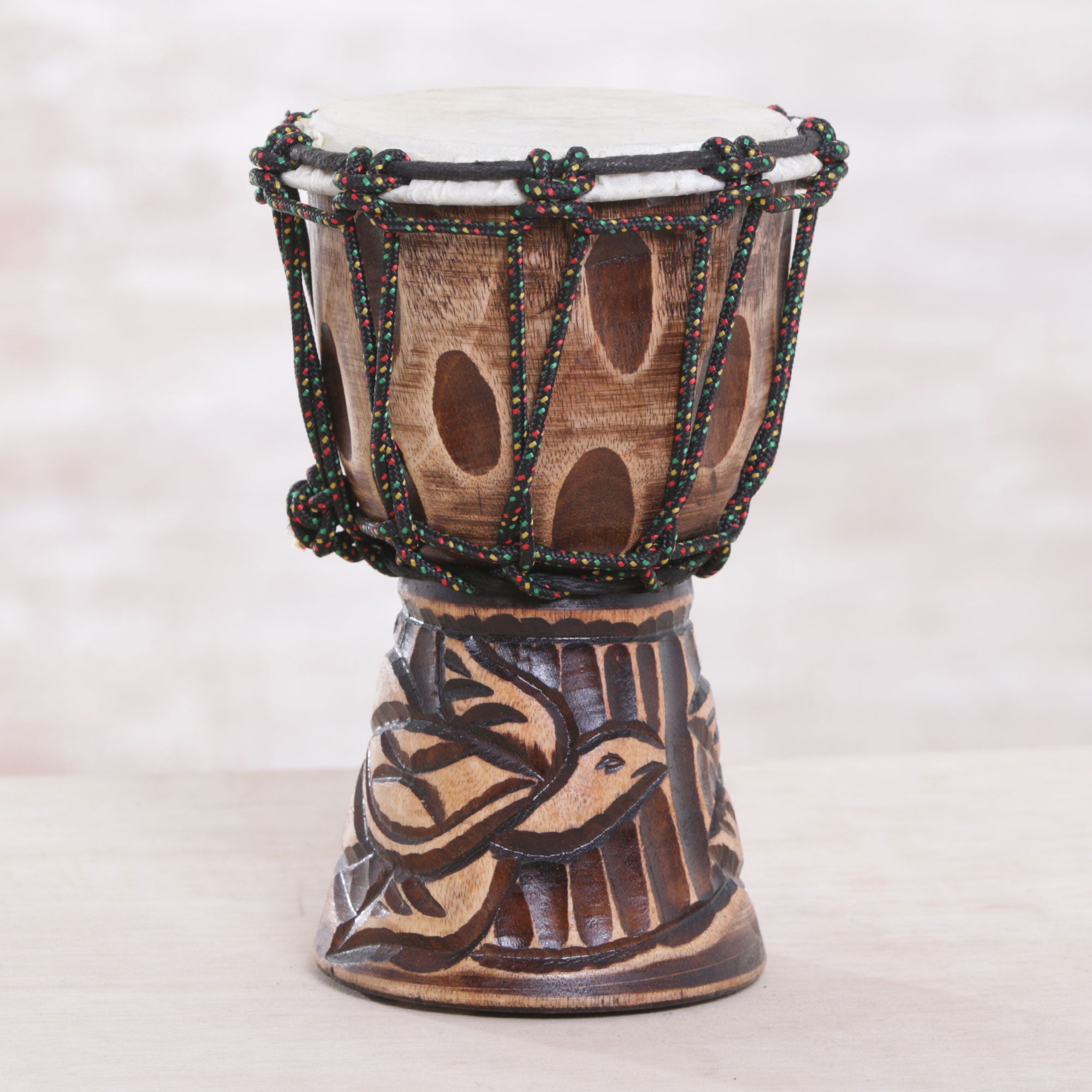 Premium Turtle-Themed Mahogany Mini Djembe Drum - Handcrafted in Bali