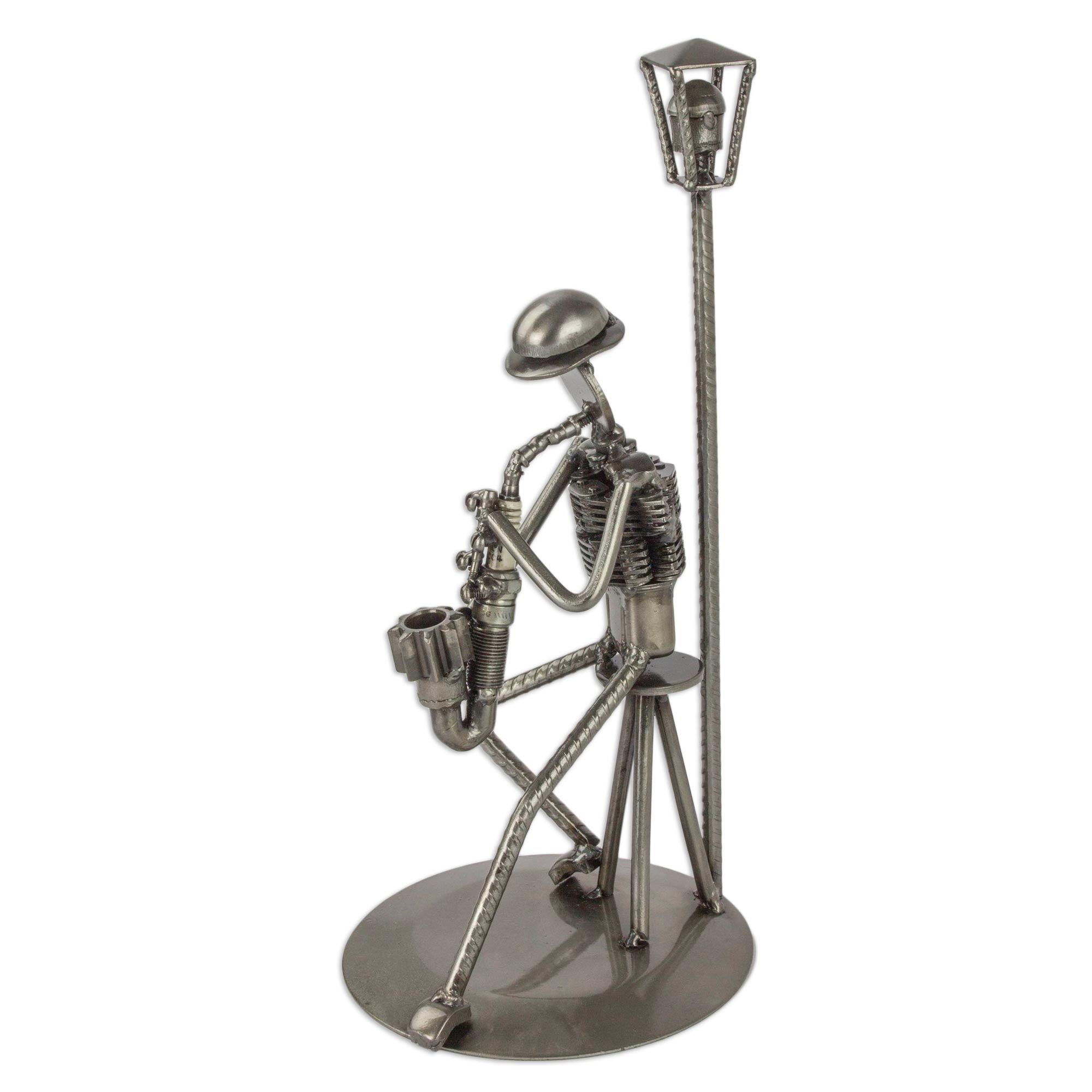 Premium Recycled Auto Parts Saxophone Sculpture - Unique Rustic Art