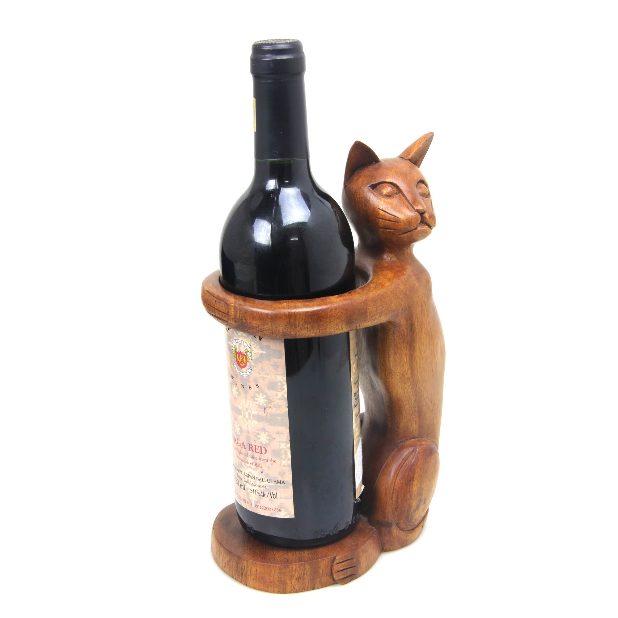 Premium Wooden Cat Wine Bottle Holder - Handcrafted Feline Design