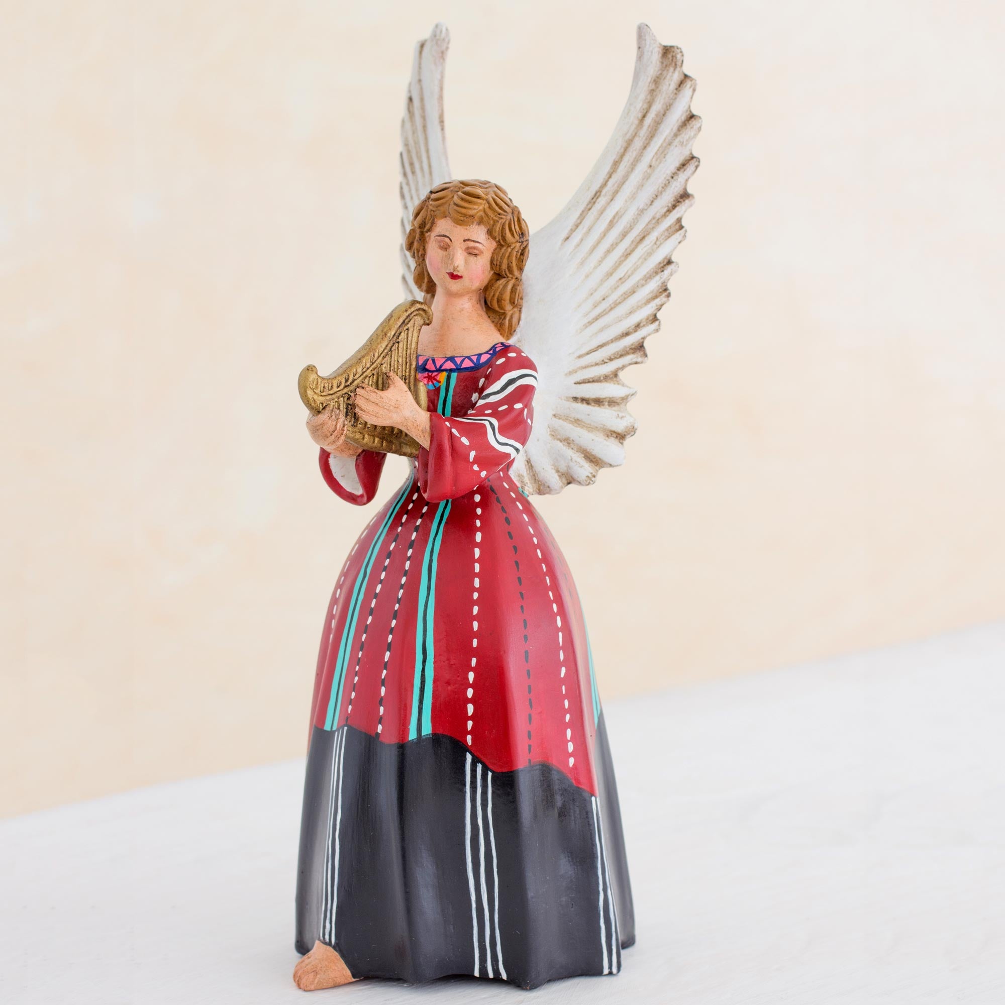Premium Handcrafted Ceramic Angel from Sololá, Guatemala - 11 Inch
