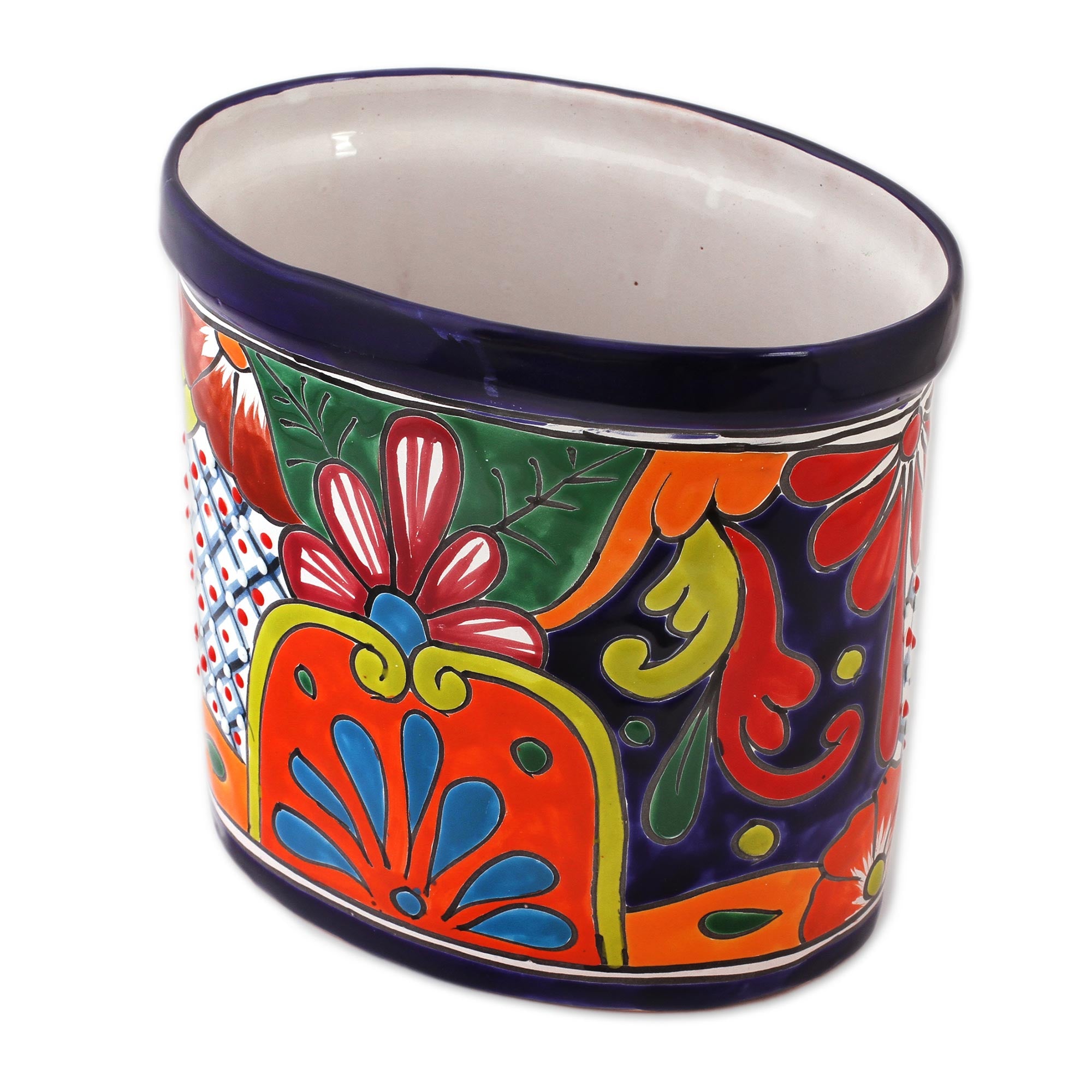 Premium Talavera Floral Ceramic Waste Bin - Handcrafted in Mexico