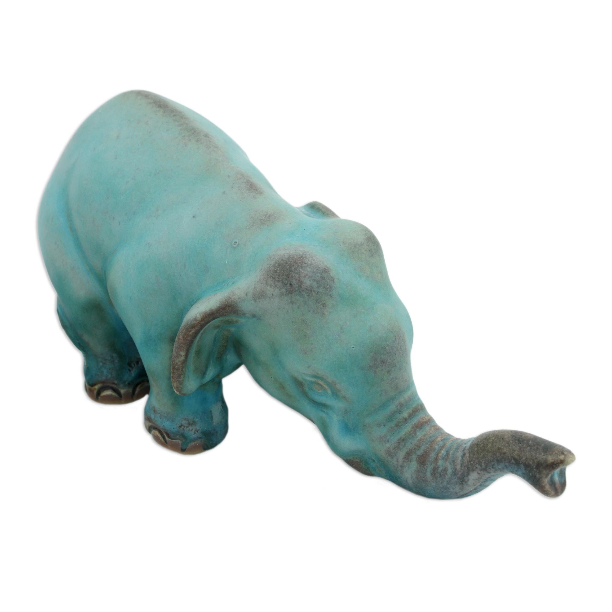 Premium Turquoise Elephant Ceramic Statue – Handcrafted Sawasdee Artisan Design