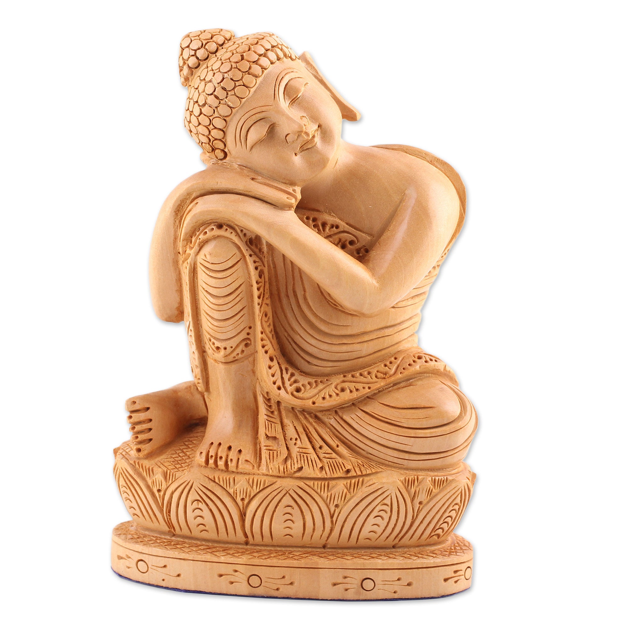 Premium Hand-Carved Kadam Wood Buddha Sculpture - Serene Resting Pose