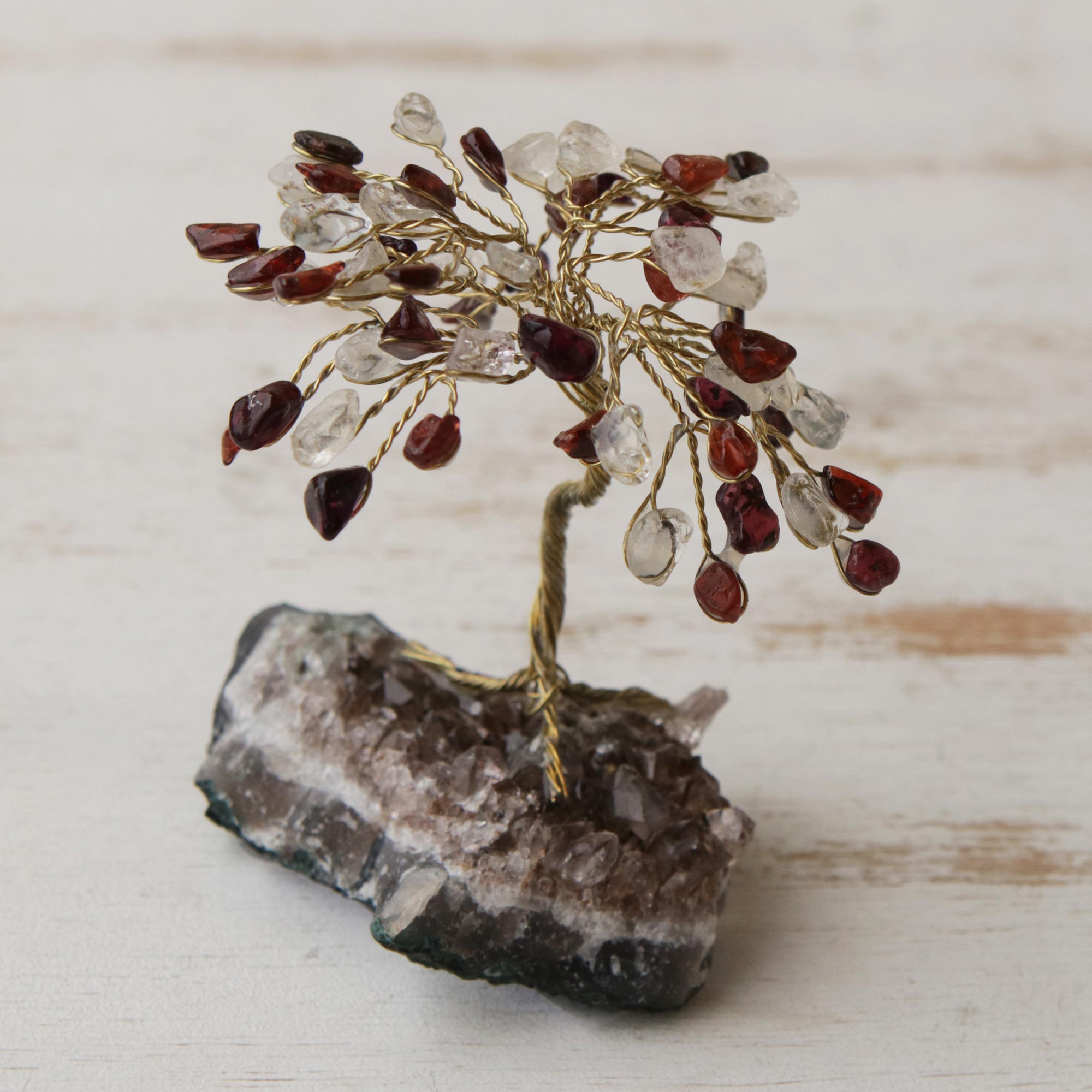 Premium Fire & Ice Gemstone Tree Sculpture - Handcrafted with Quartz & Garnet