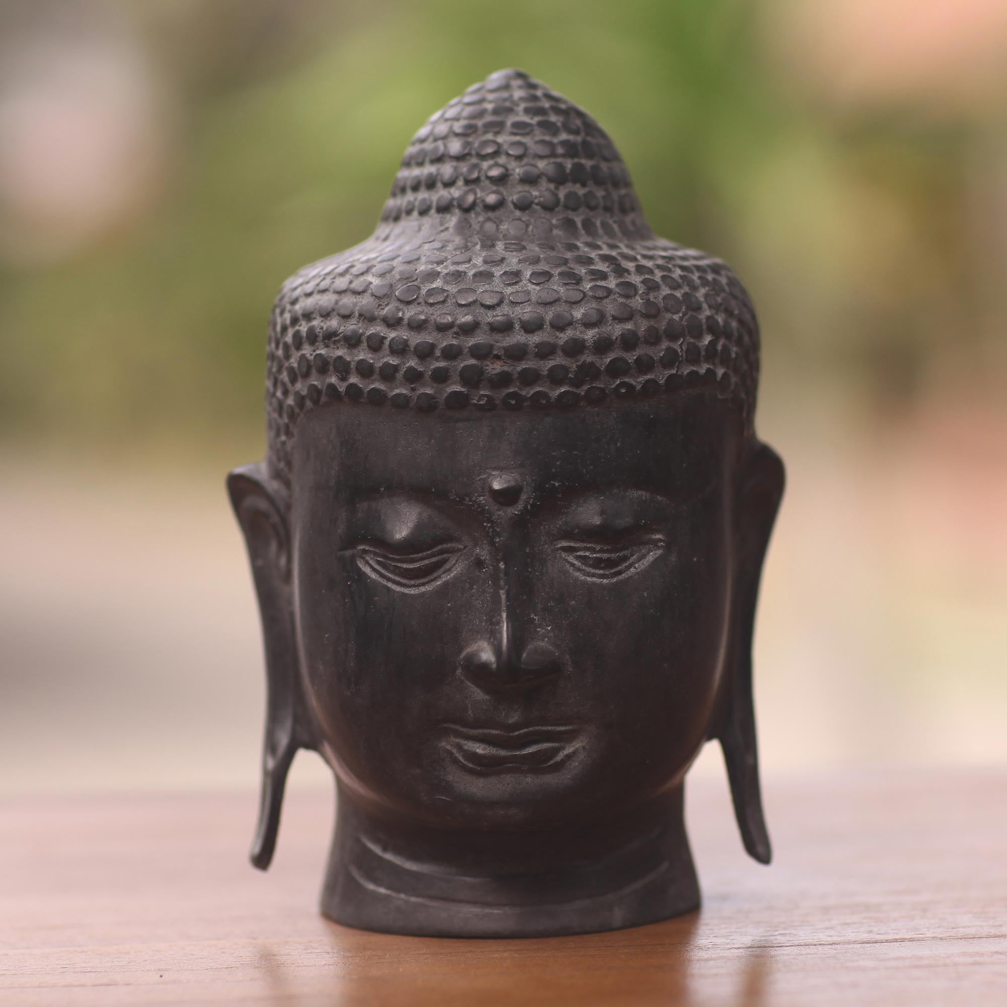 Premium Cast Bronze Buddha Head Statue - Handcrafted Balinese Artisan Masterpiece