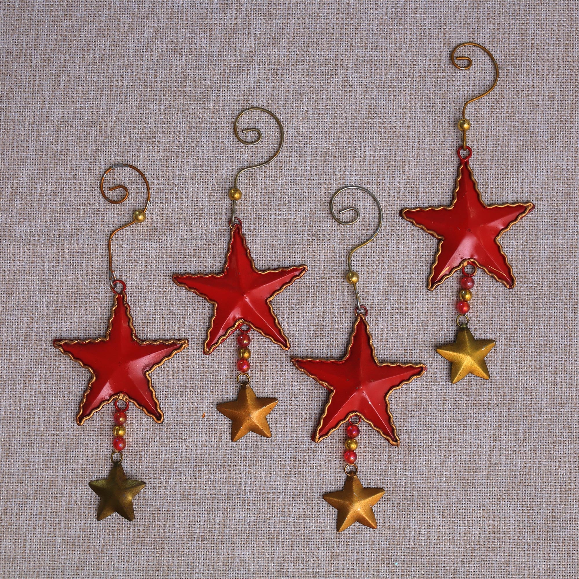 Premium Handmade Steel Star Ornaments from Bali - Set of 4