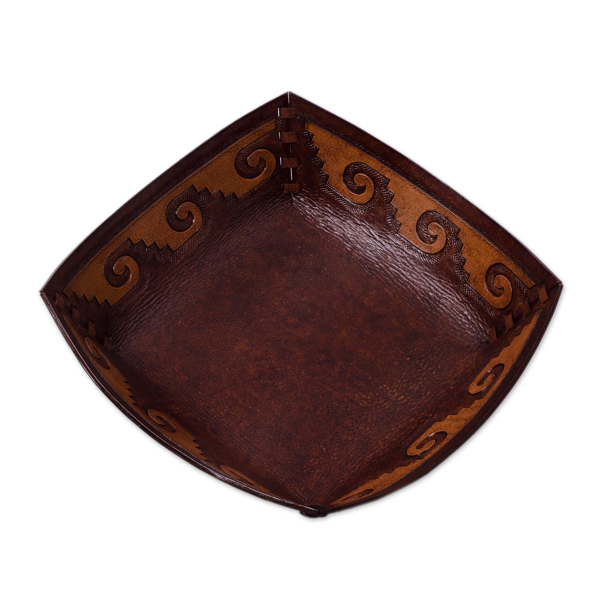 Premium Inca Seacoast Handcrafted Leather Catchall with Wave Motif