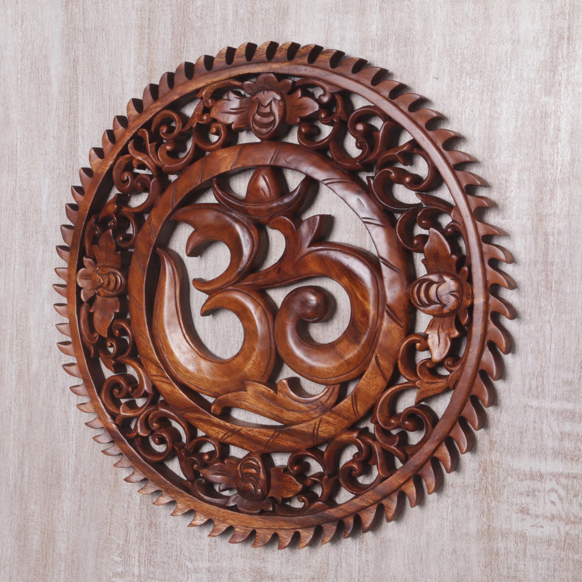Premium Om Serenity Hand Carved Wood Wall Art from Bali