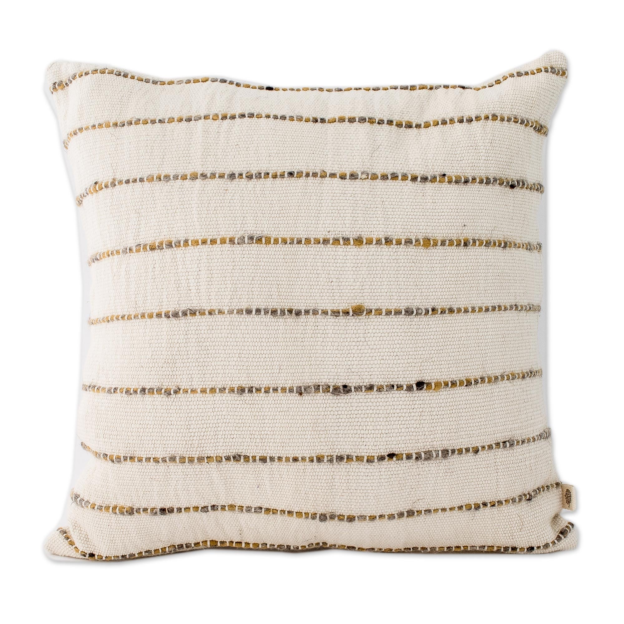 Premium Momostenango Striped Wool Cushion Cover - Ivory & Handcrafted in Guatemala