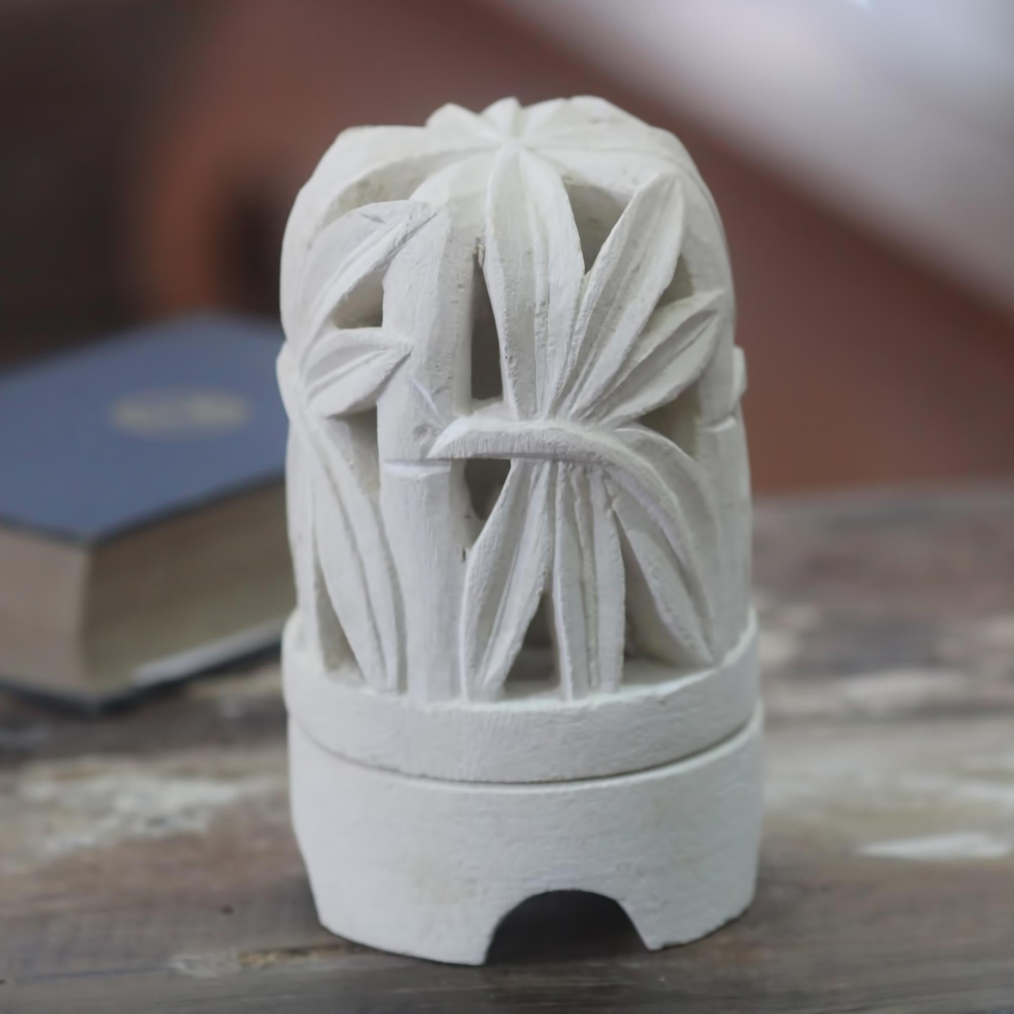 Premium Rustling Bamboo Tealight Candleholder - Handcrafted Limestone Sculpture