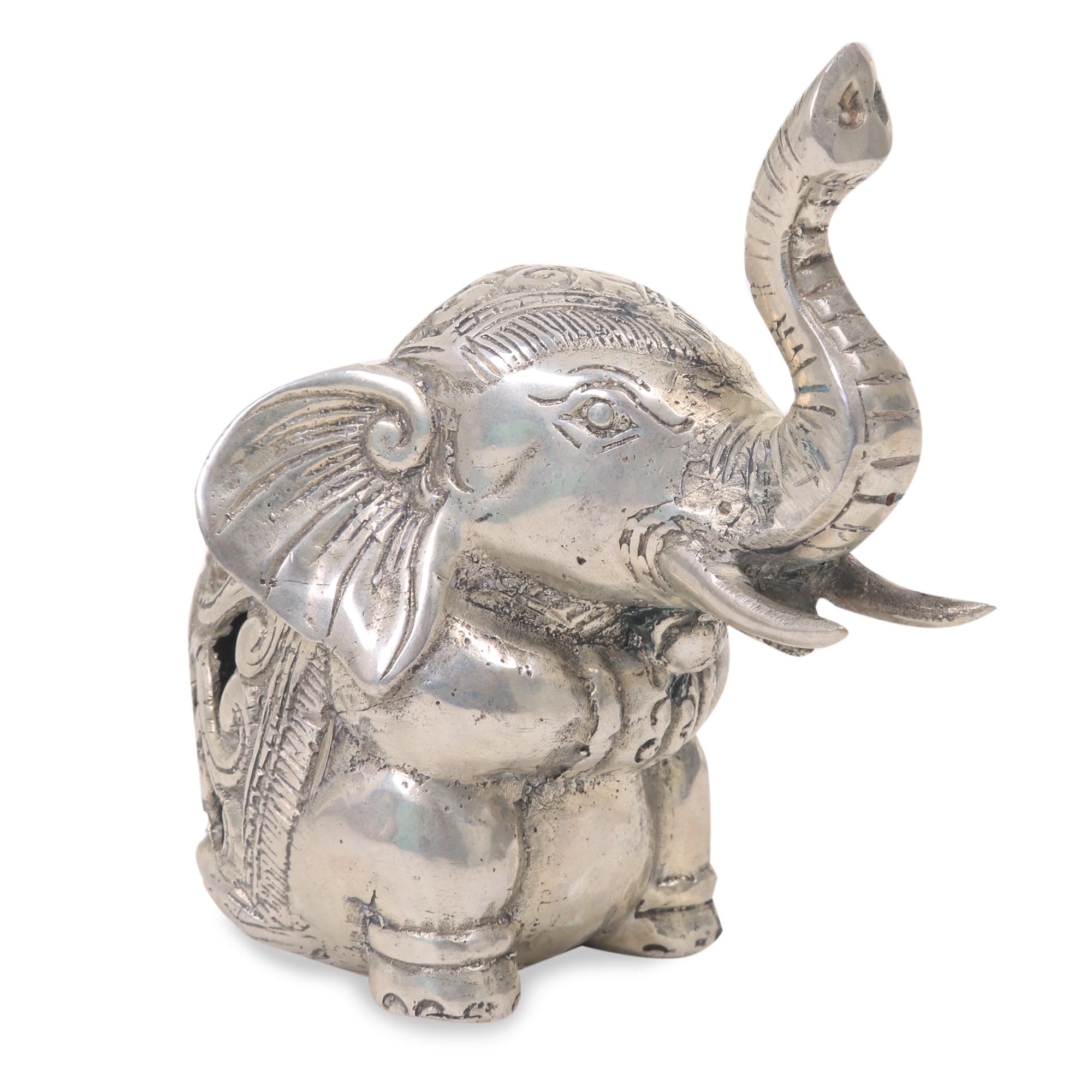 Premium Indonesian Bronze Elephant Statuette with Antique Silver Finish