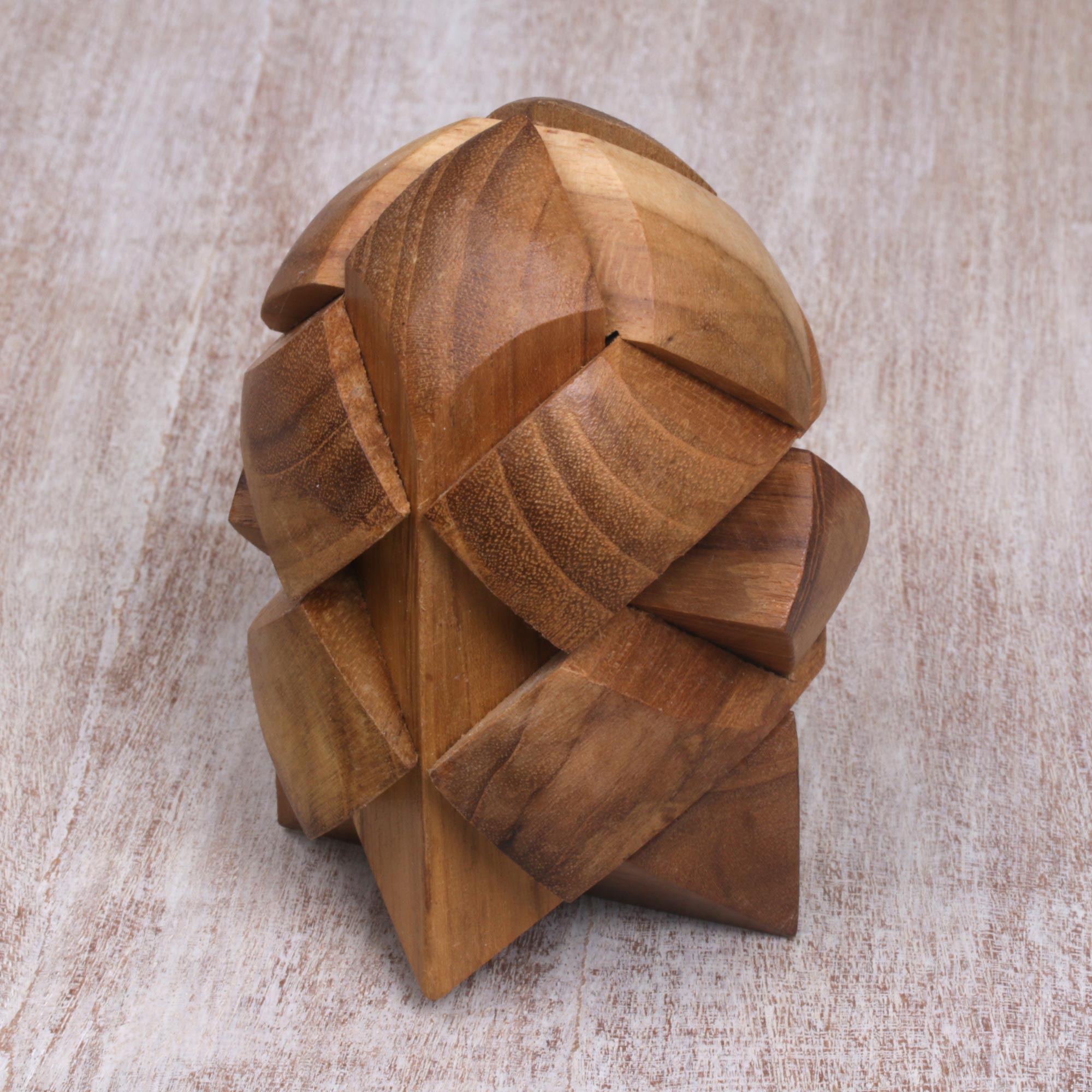Premium Teak Wood Brainteaser Puzzle - Handcrafted Rocket Design from Java