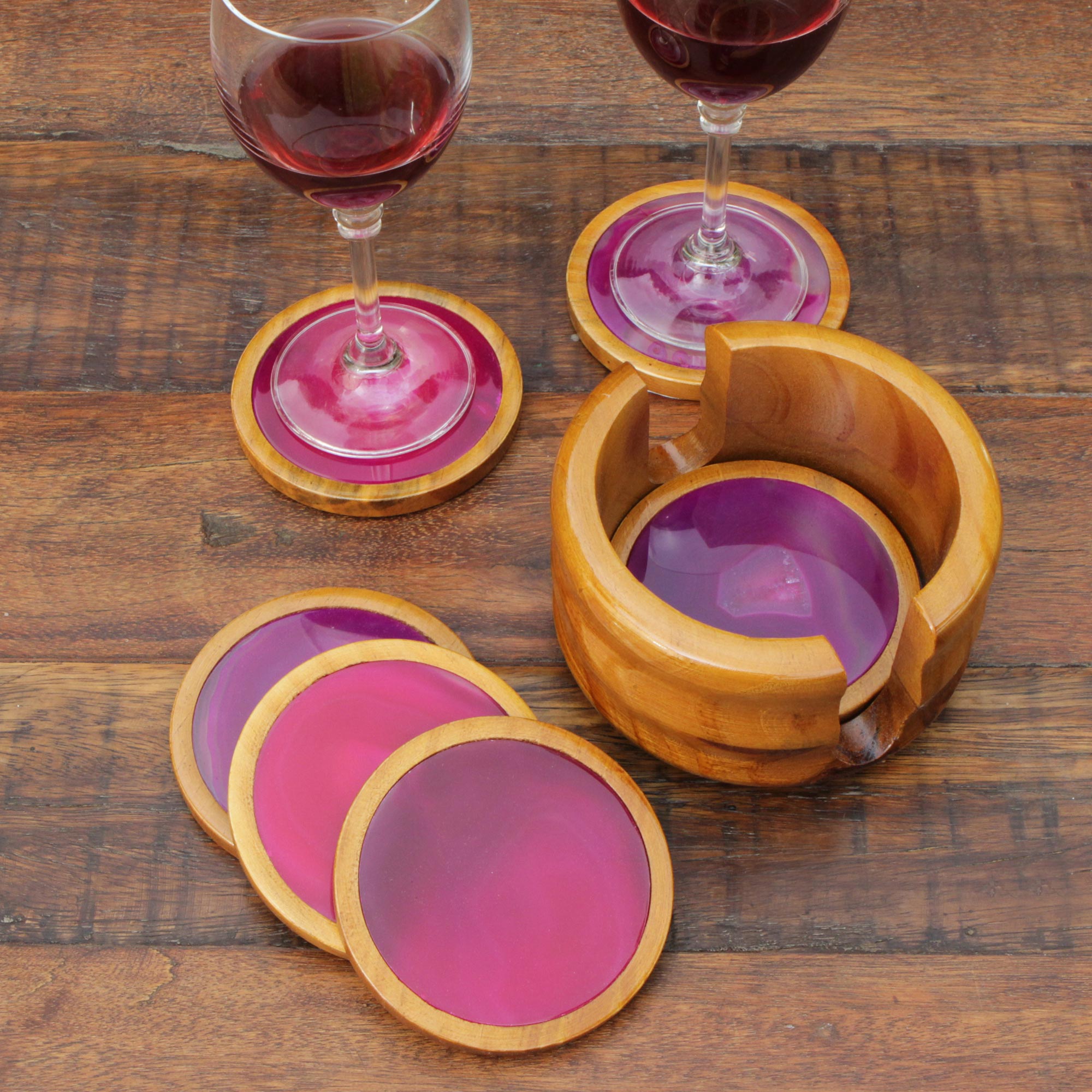 Premium Handcrafted Rose Agate Coasters Set - Ultimate Calming Stone Decor from Brazil (Set of 6)