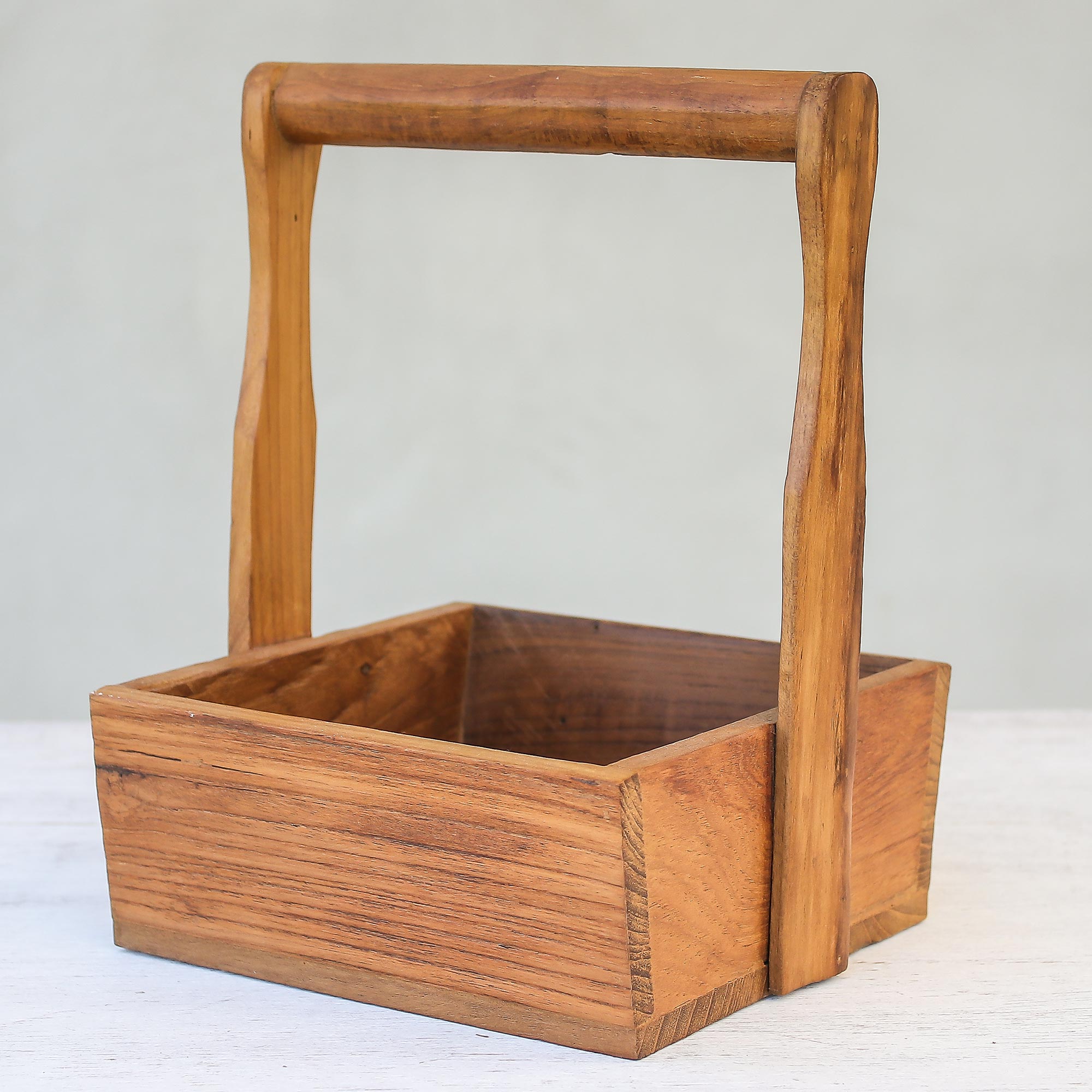 Premium Handcrafted Teak Wood Basket - Artisan Thai Design