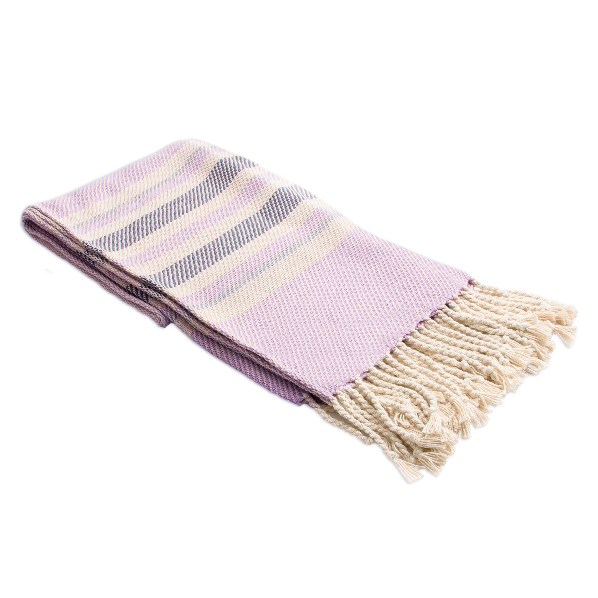 Premium Handwoven Cotton Throw in Heliotrope - Artisan Crafted from Peru