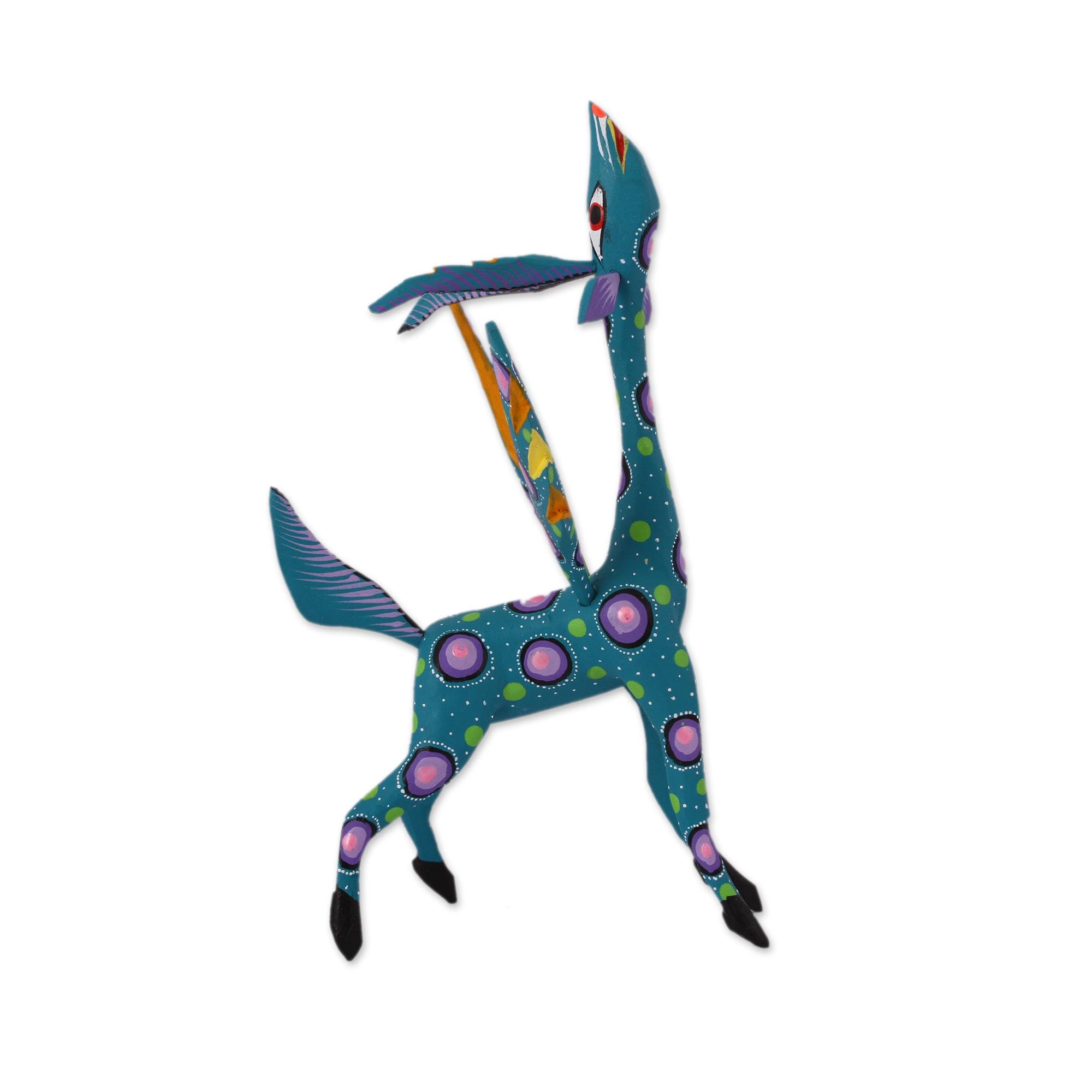 Premium Handcrafted Teal Alebrije Gazelle with Multicolor Artisan Motifs