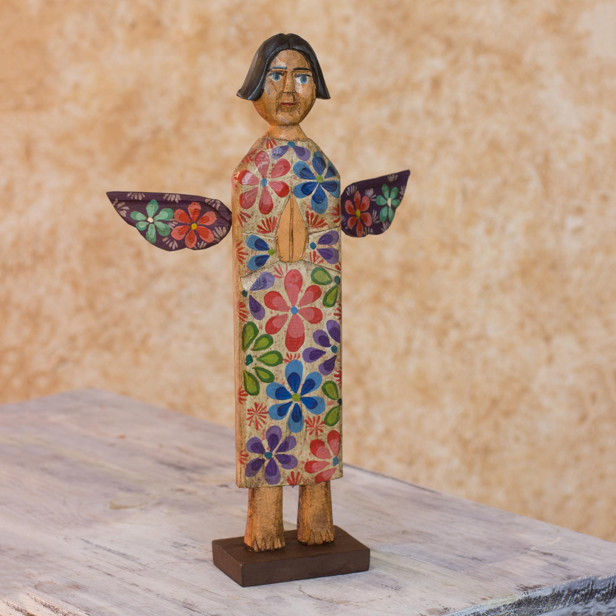 Premium Angel of Peace Hand-Carved Pinewood Sculpture with Removable Wings