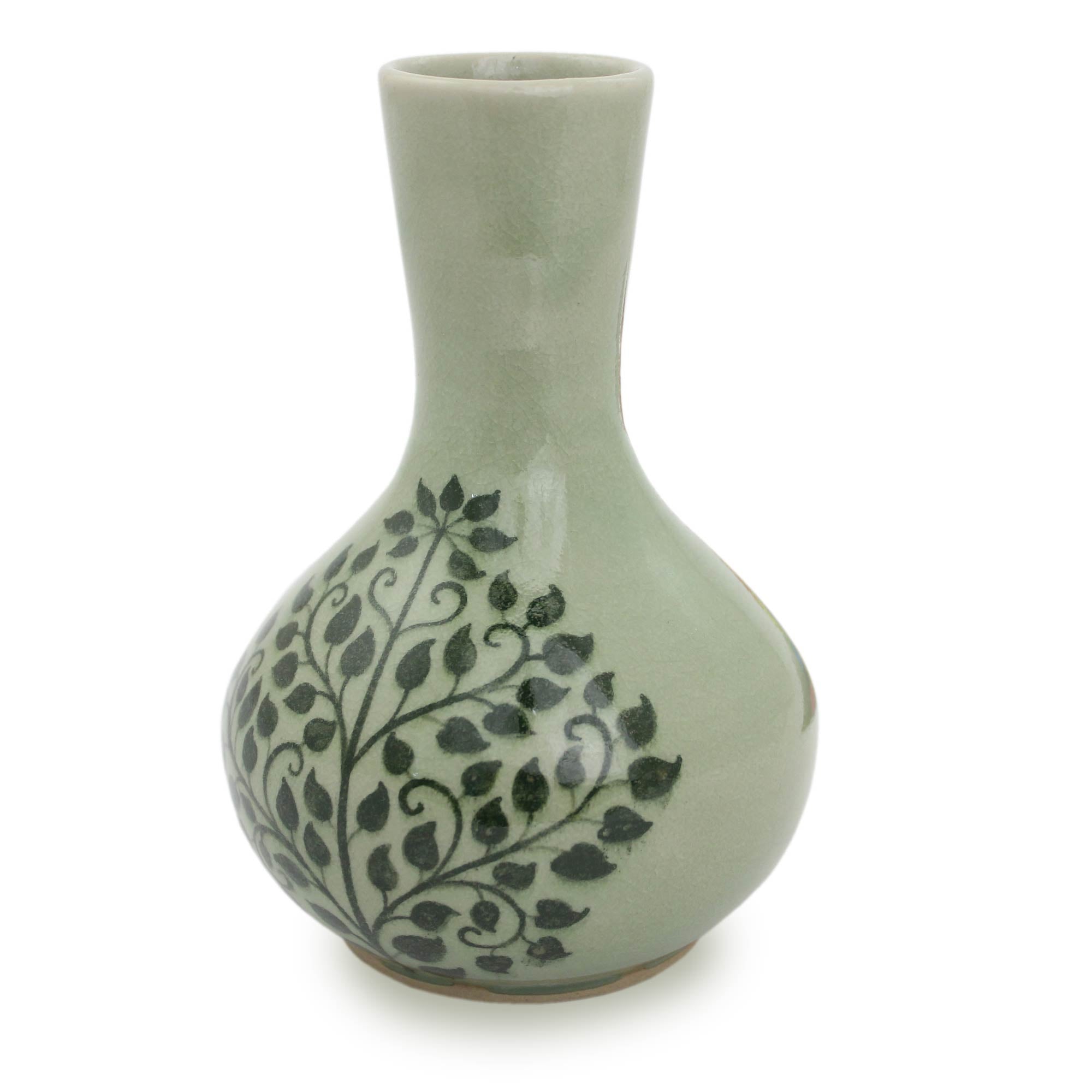 Premium Thai Celadon Bodhi Tree Vase – Handcrafted Fair Trade Artisan Piece
