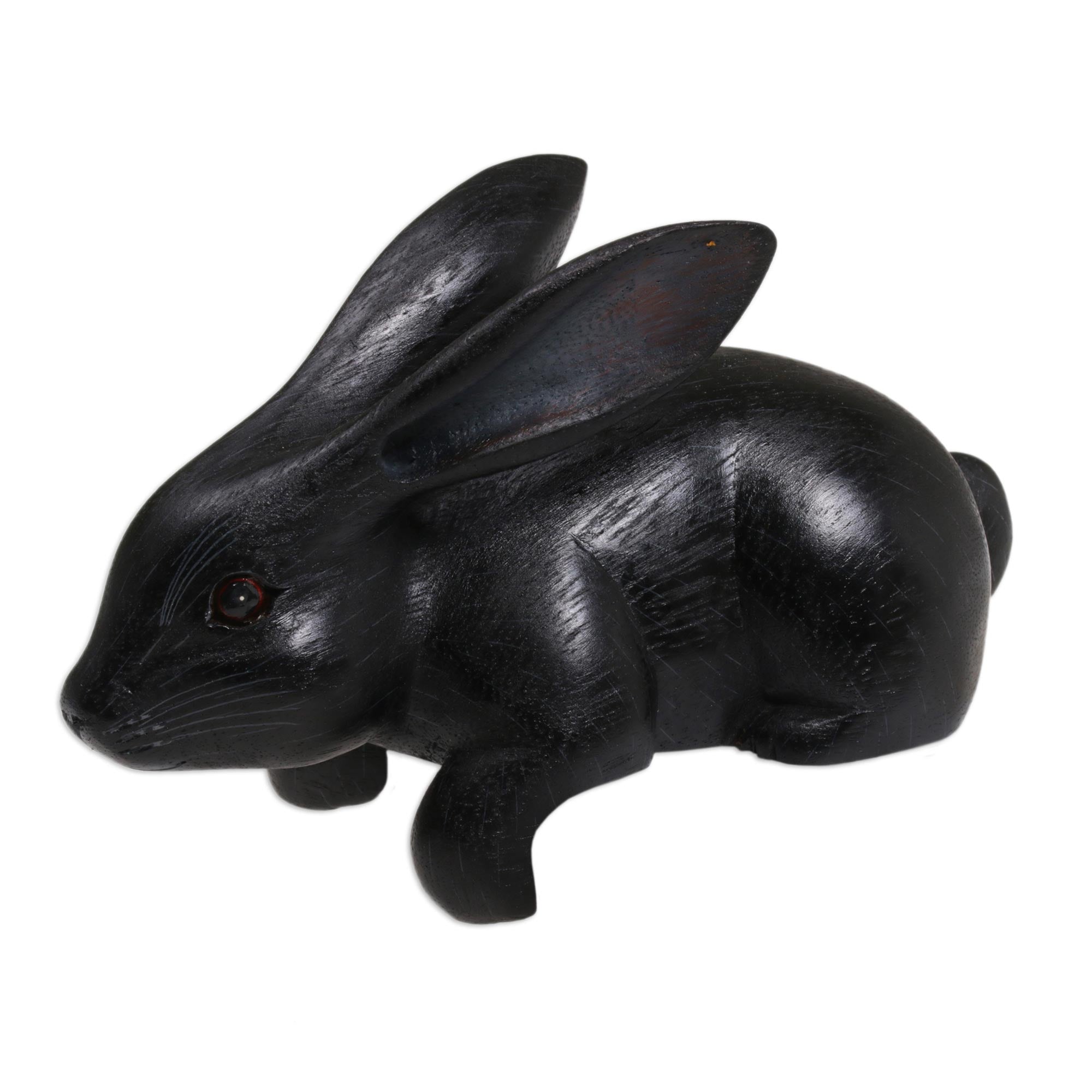 Premium Black Suar Wood Rabbit Sculpture - Handcrafted in Bali