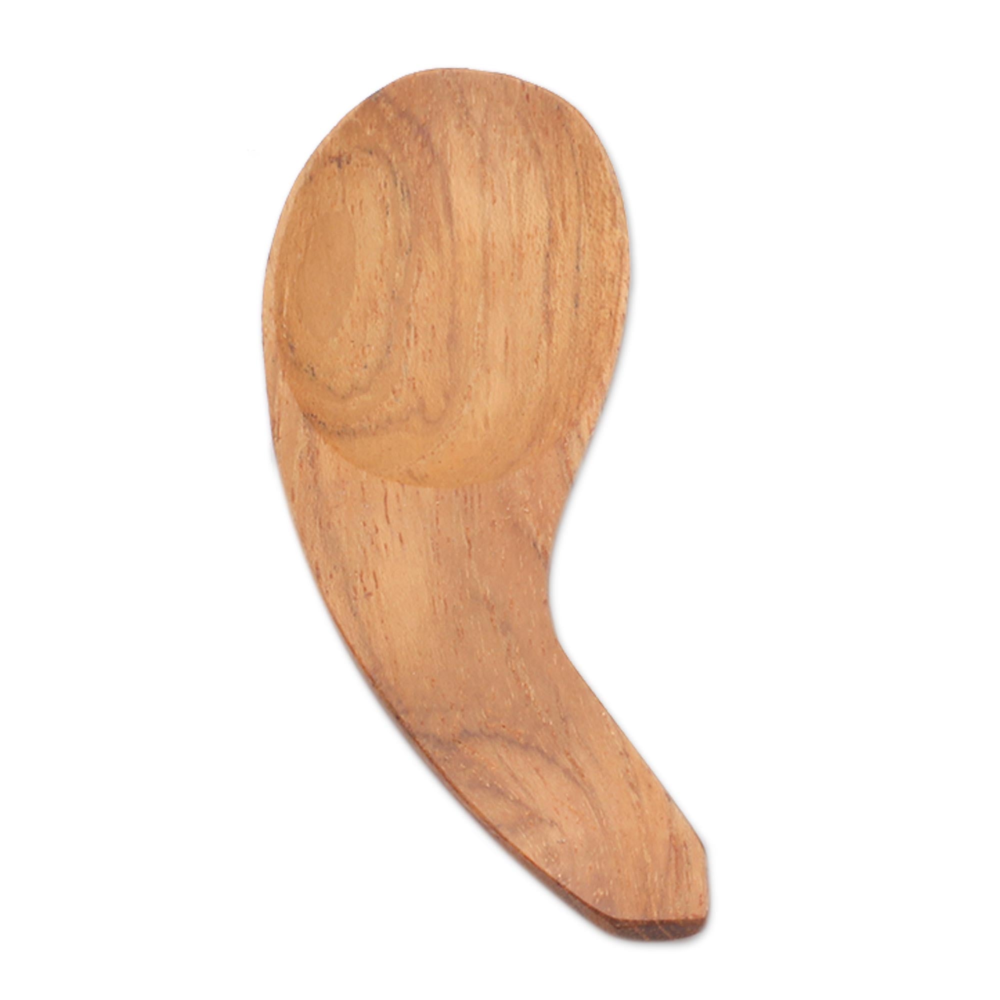 Premium Hand-Carved Teak Wood Dessert Scoops - Set of 6