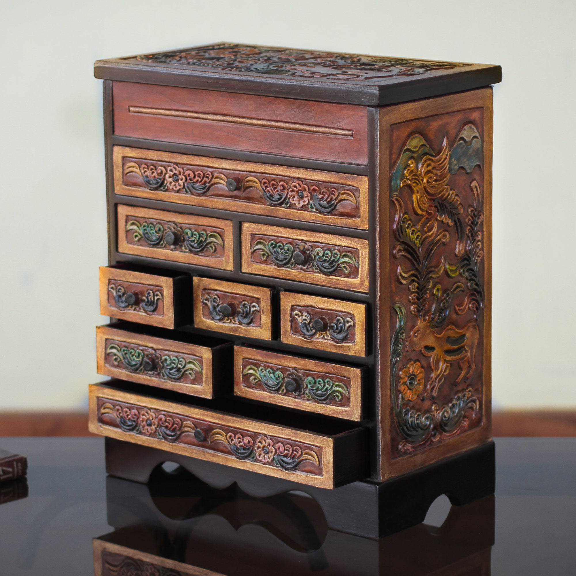 Premium Handcrafted Cedar and Leather Jewelry Organizer with Mirror