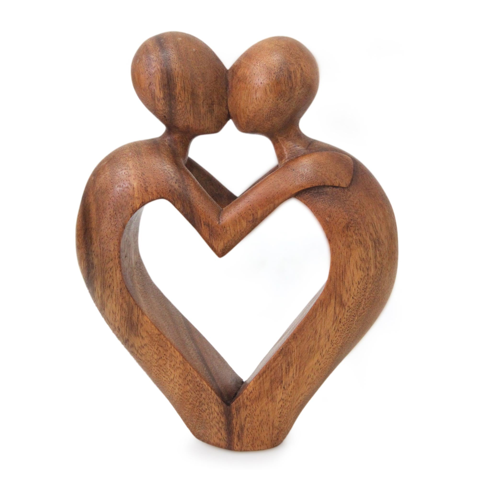 Premium Sweet Love Suar Wood Sculpture - Handcrafted Heartwarming Art