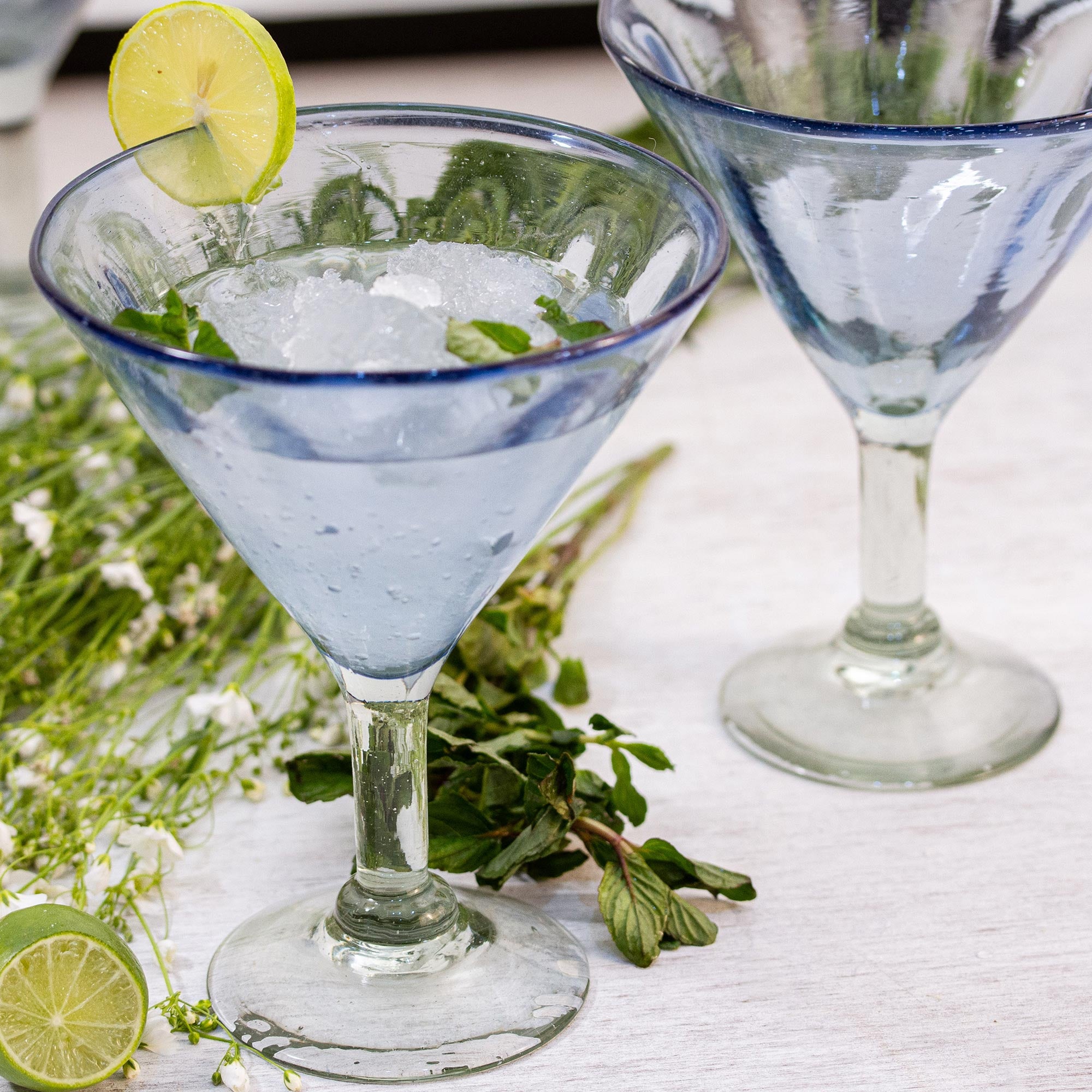 Premium Fiesta Azul Hand-Blown Recycled Glass Martini Glasses - Set of 6