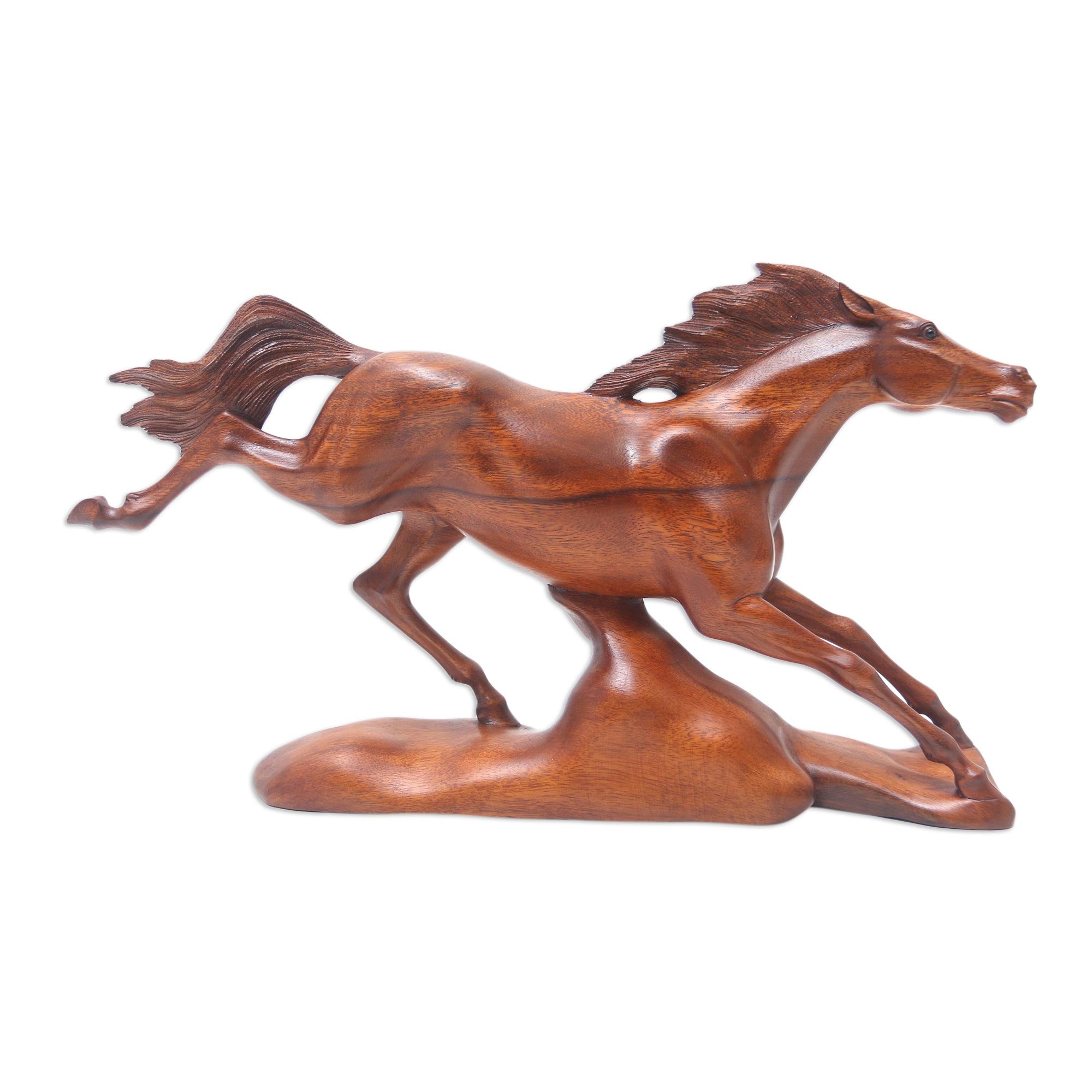 Premium Handcrafted Suar Wood Stallion Sculpture – Fleet-Footed Elegance