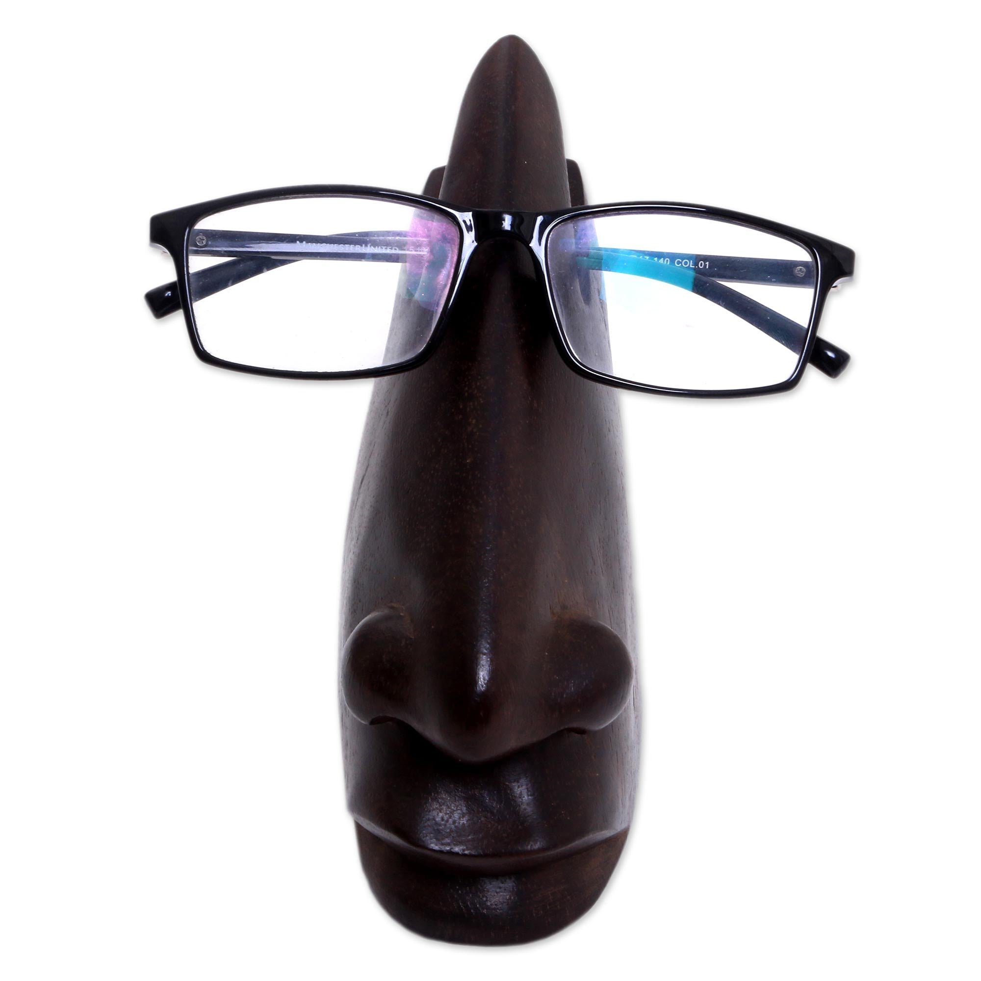 Premium Dark Brown Wood Eyeglasses Stand - Handcrafted Balinese Artisan Design