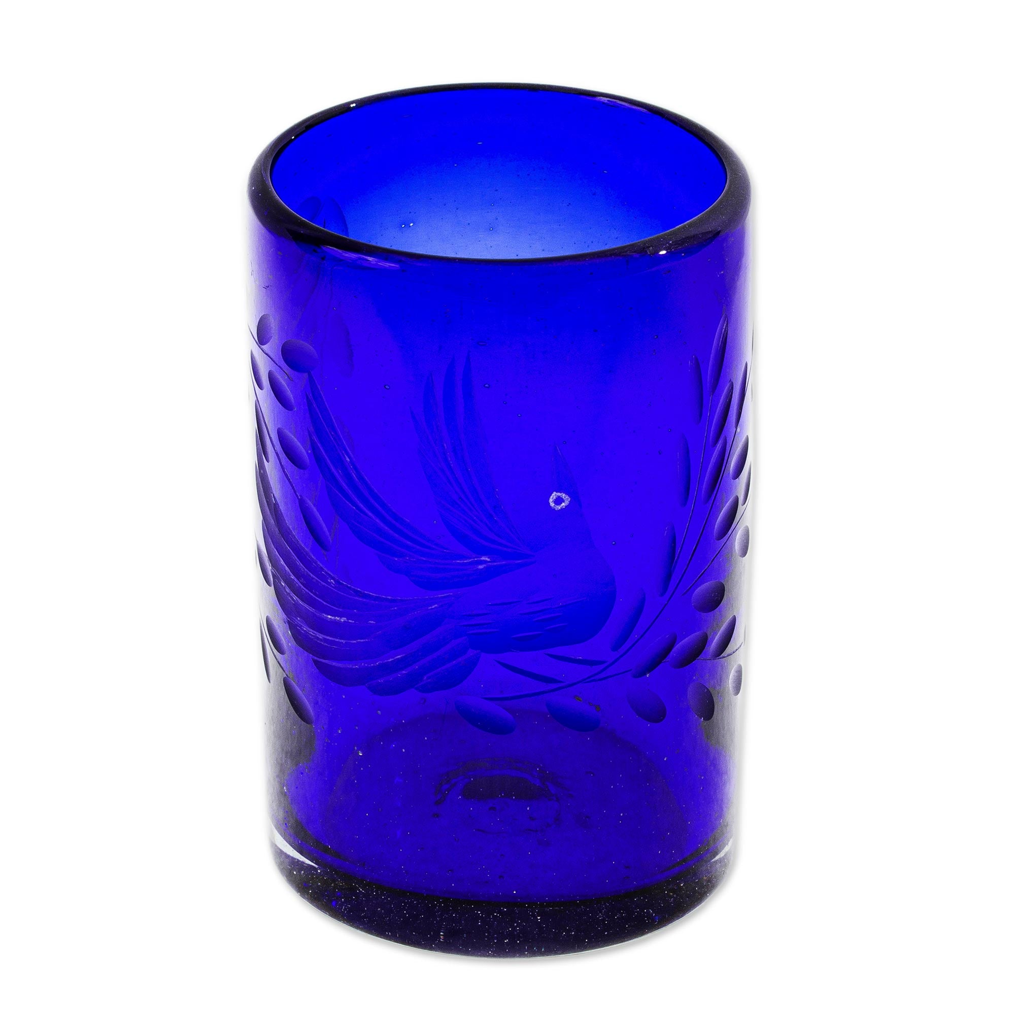 Premium Paloma Azul Etched Blue Handblown Glass Tumblers - Set of 6