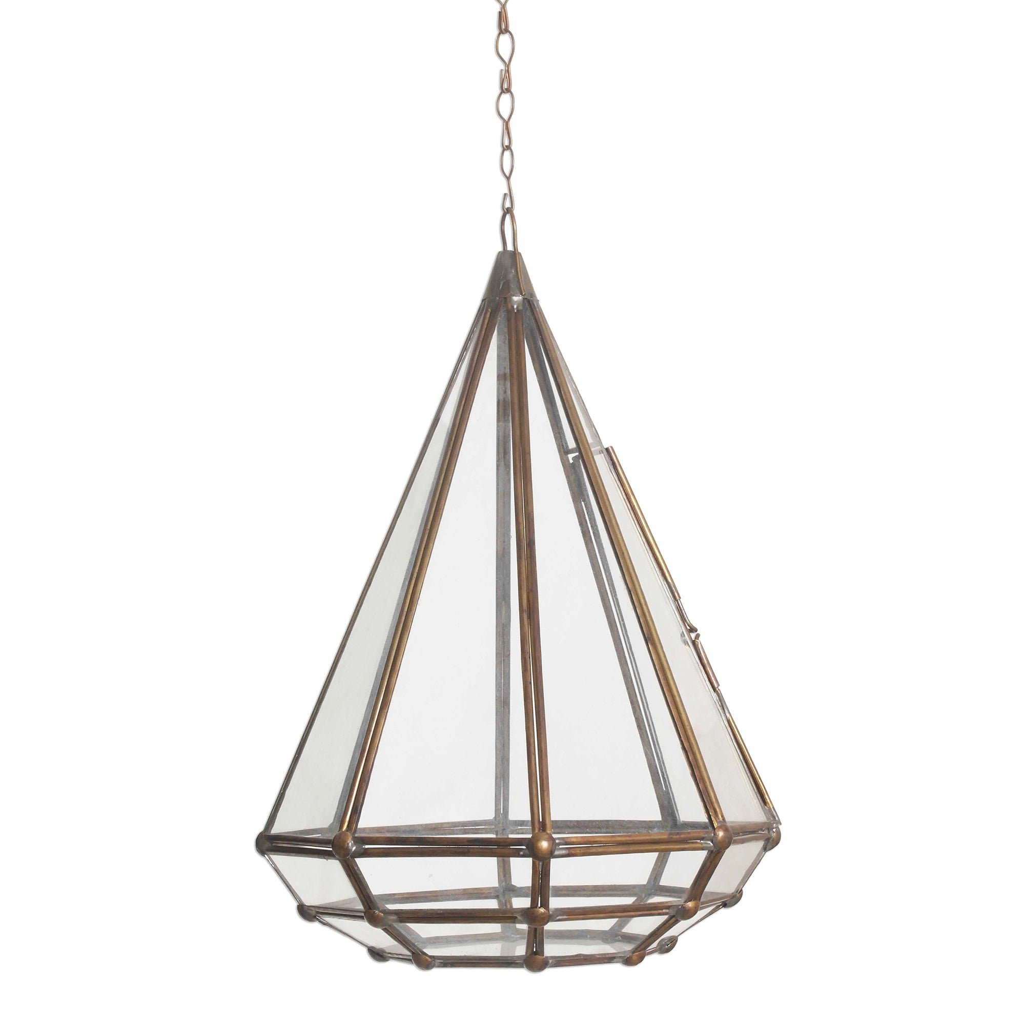 Premium Taman Keraton Handmade Javanese Glass and Brass Hanging Plant Terrarium - Elevate Your Indoor Garden