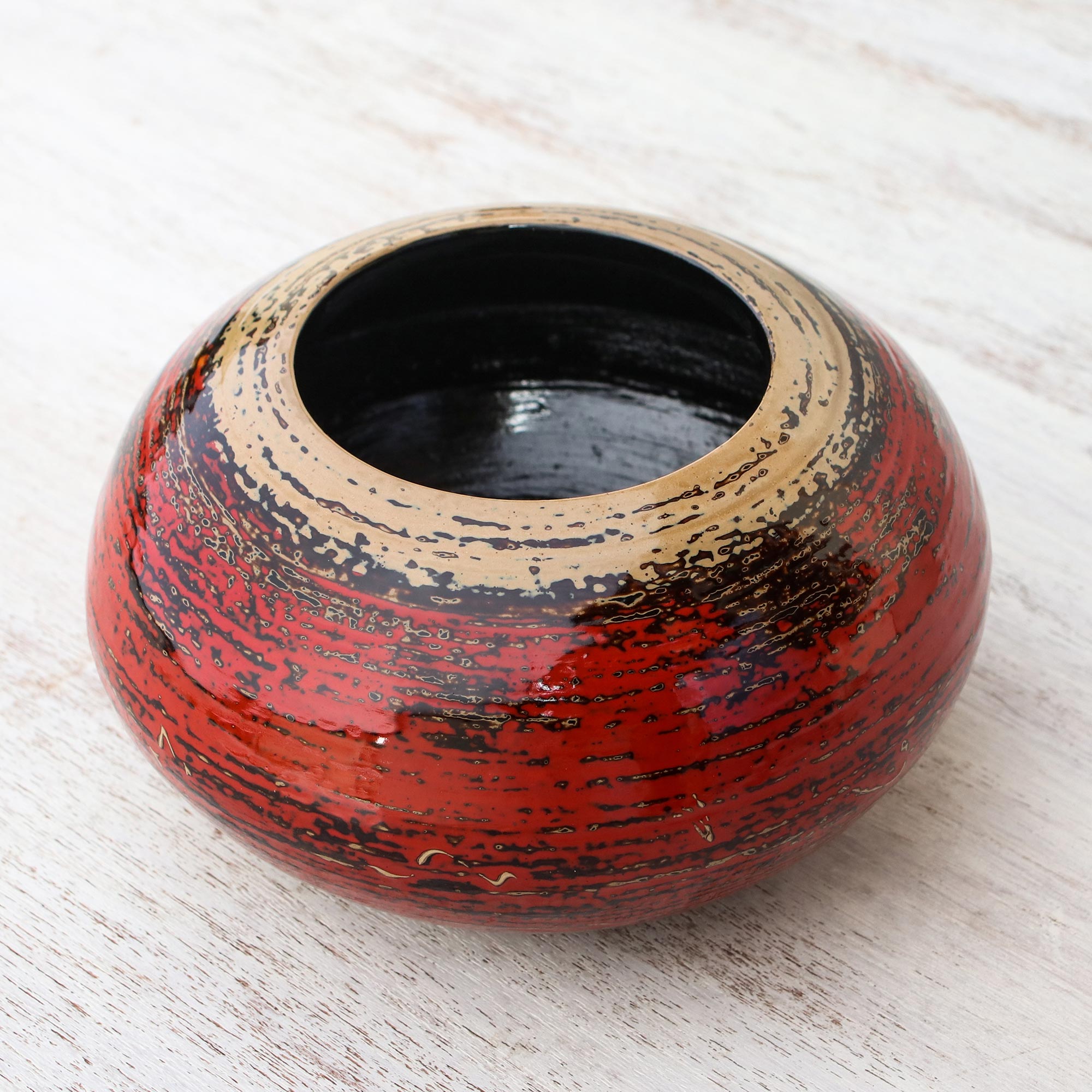 Premium Celestial Red Bamboo Jar - Handcrafted Thai Decor