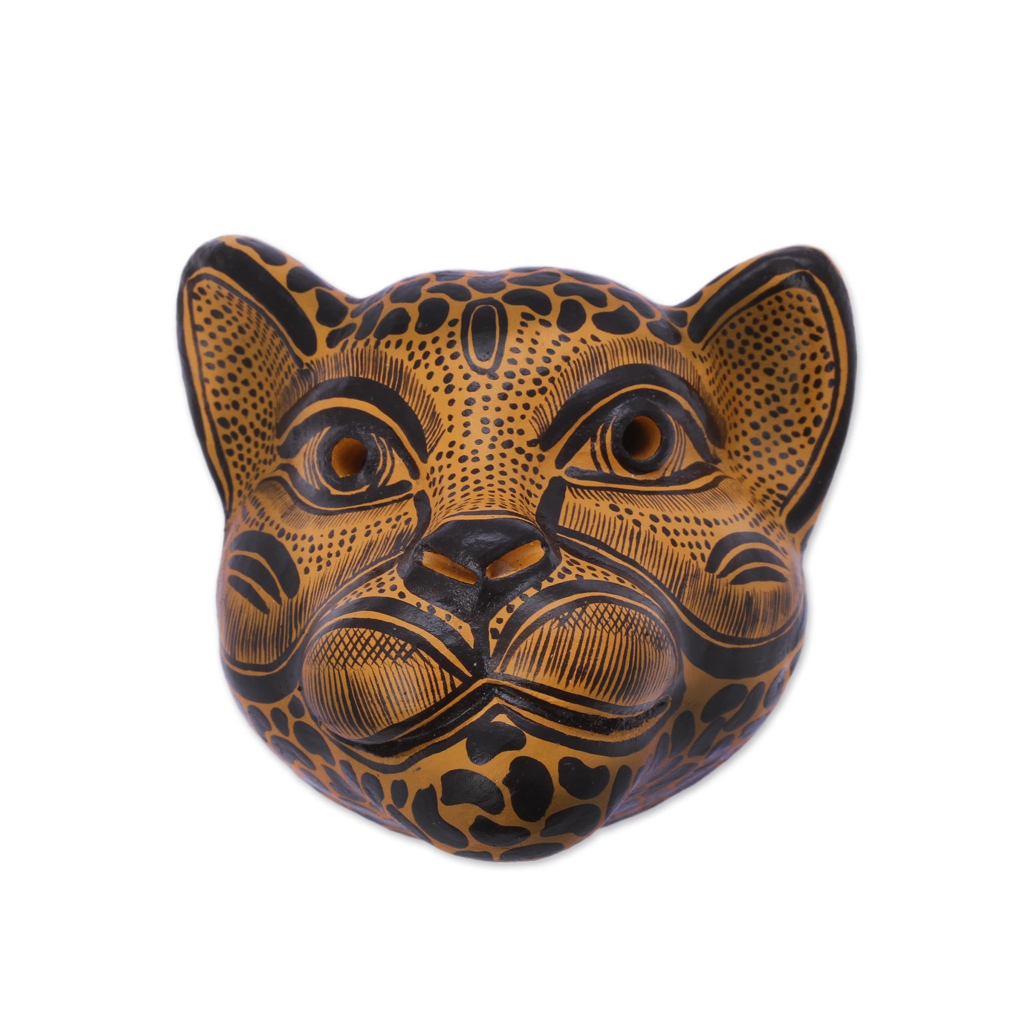 Premium Hand Carved Ceramic Jaguar Mask - Ultimate Wall Art