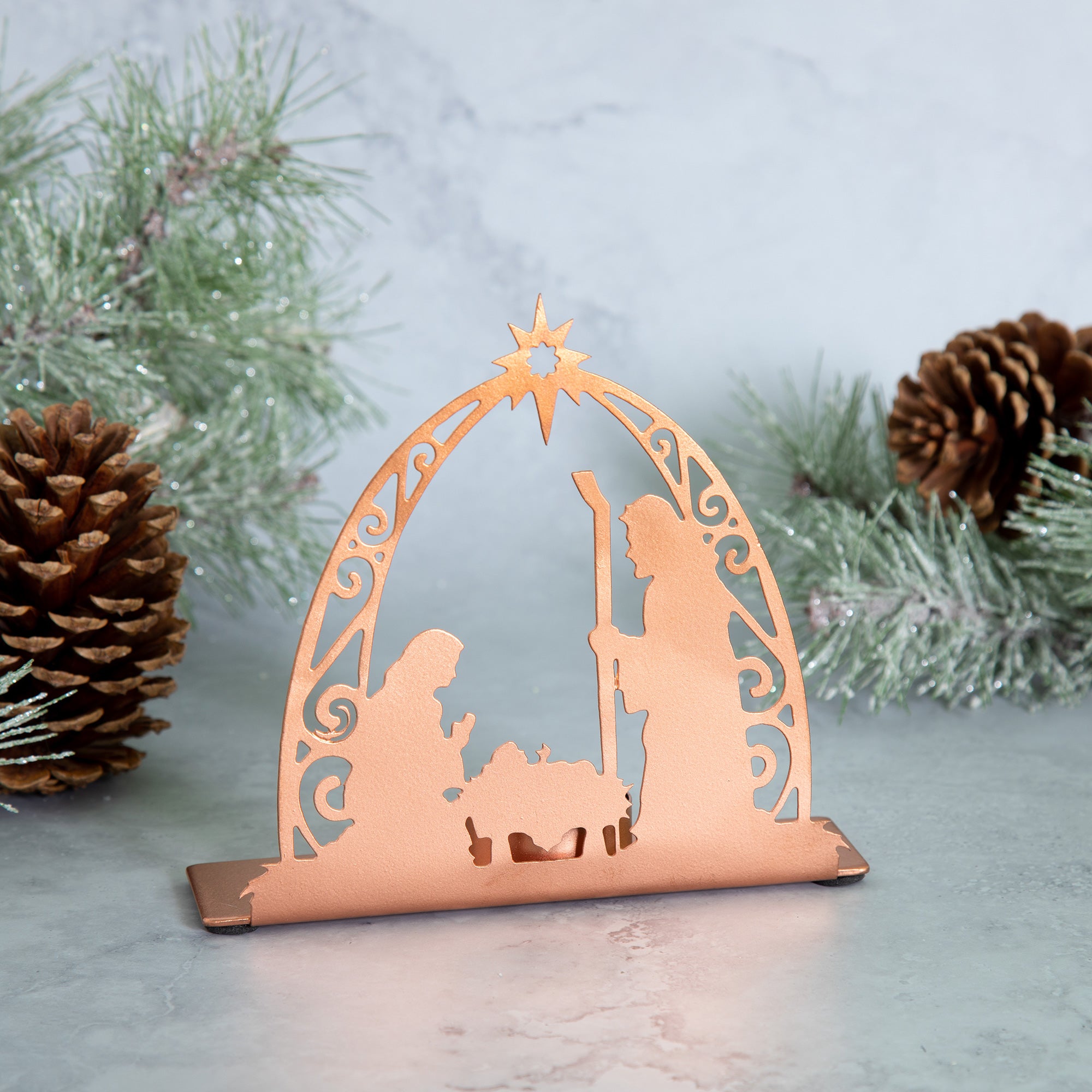 Premium Rose Gold Nativity Tea Light Candle Holder - Handcrafted Elegance