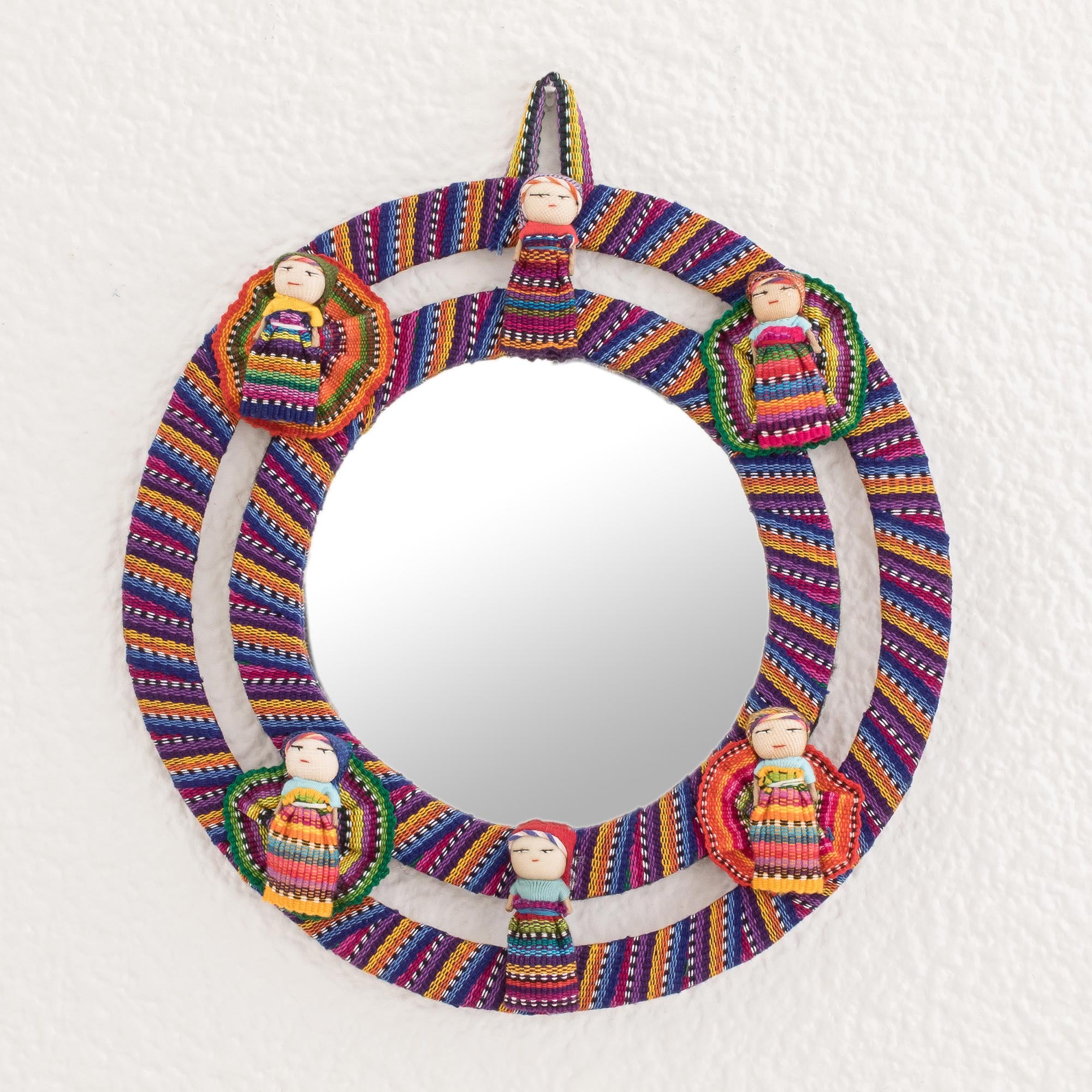 Premium Quitapenas Harmony Wall Mirror with Handmade Worry Dolls - Guatemalan Artisan Craft