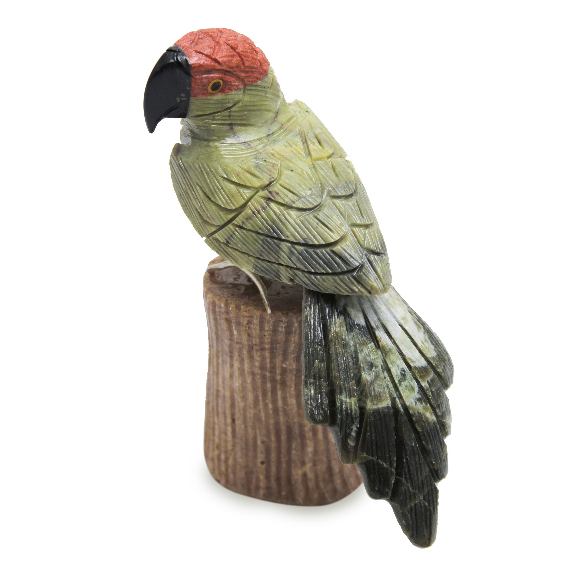 Premium Hand-Carved Andean Green Parrot Gemstone Sculpture