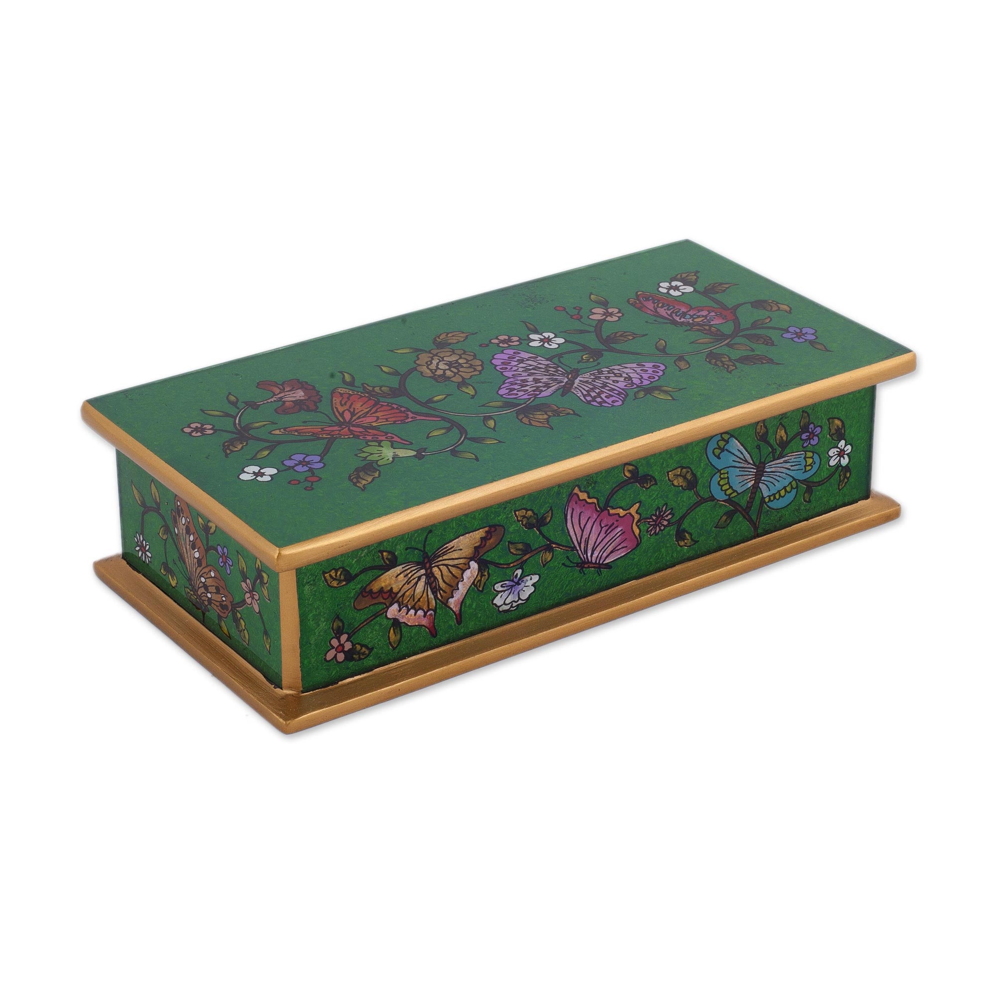 Premium Emerald Glass Jewelry Box with Gold Accents