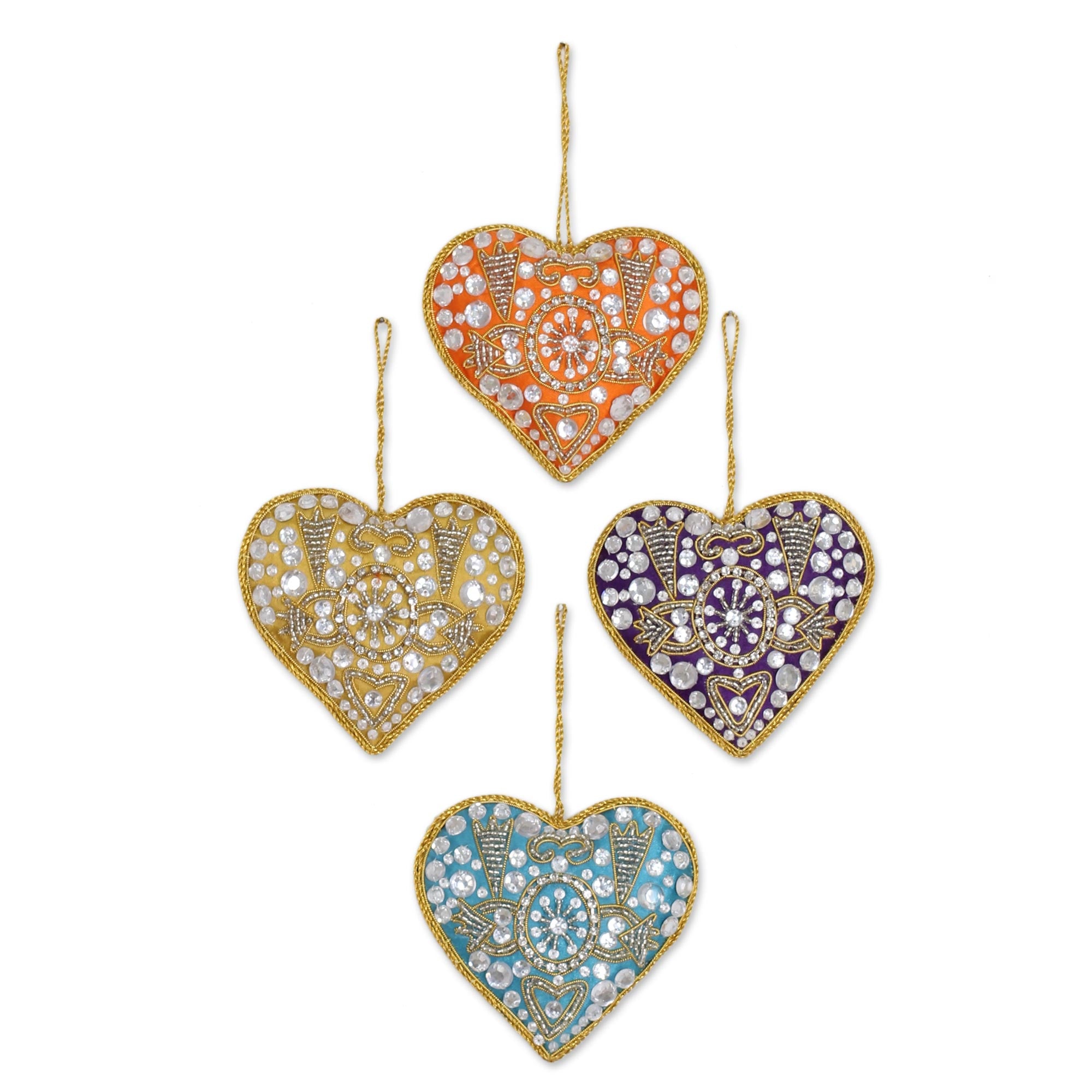 Premium Handcrafted Multicolored Heart Ornaments – Festive Indian Embroidery Collection
