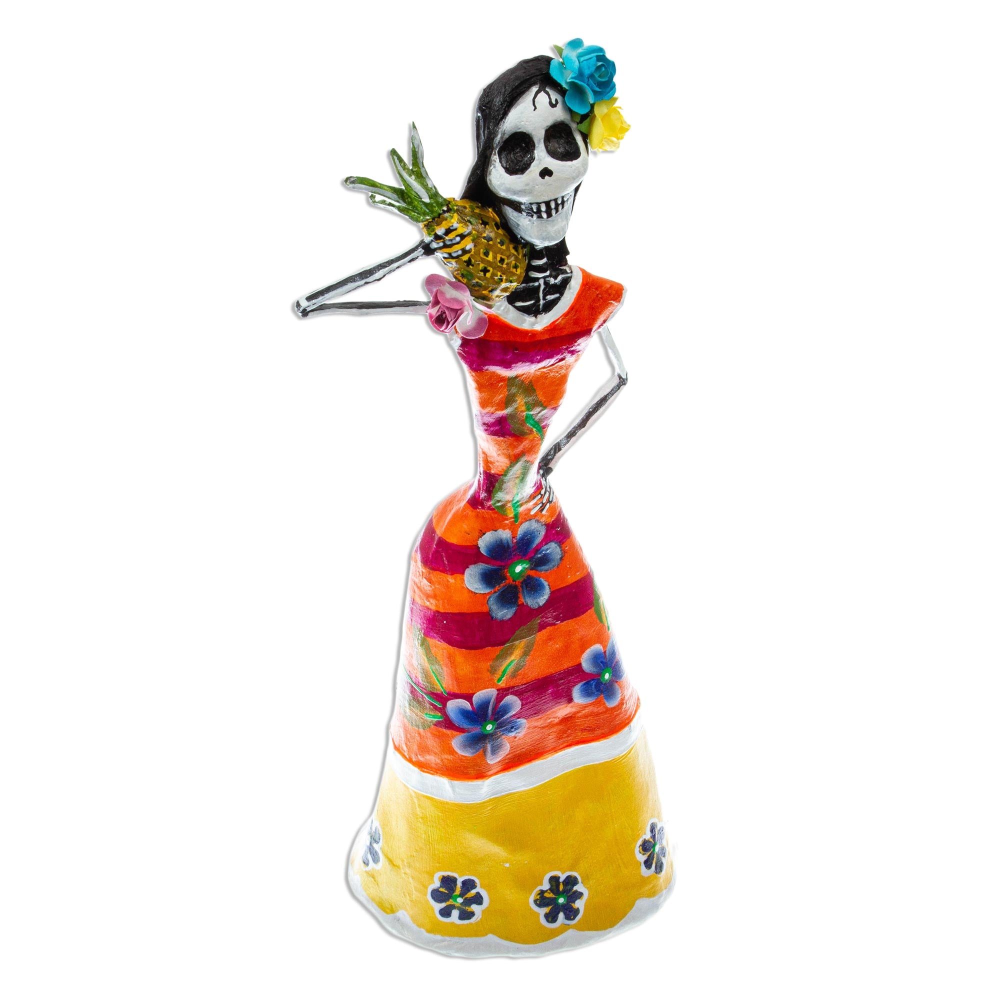 Premium Catrina Statuette with Pineapple - Handcrafted Papier Mache Art