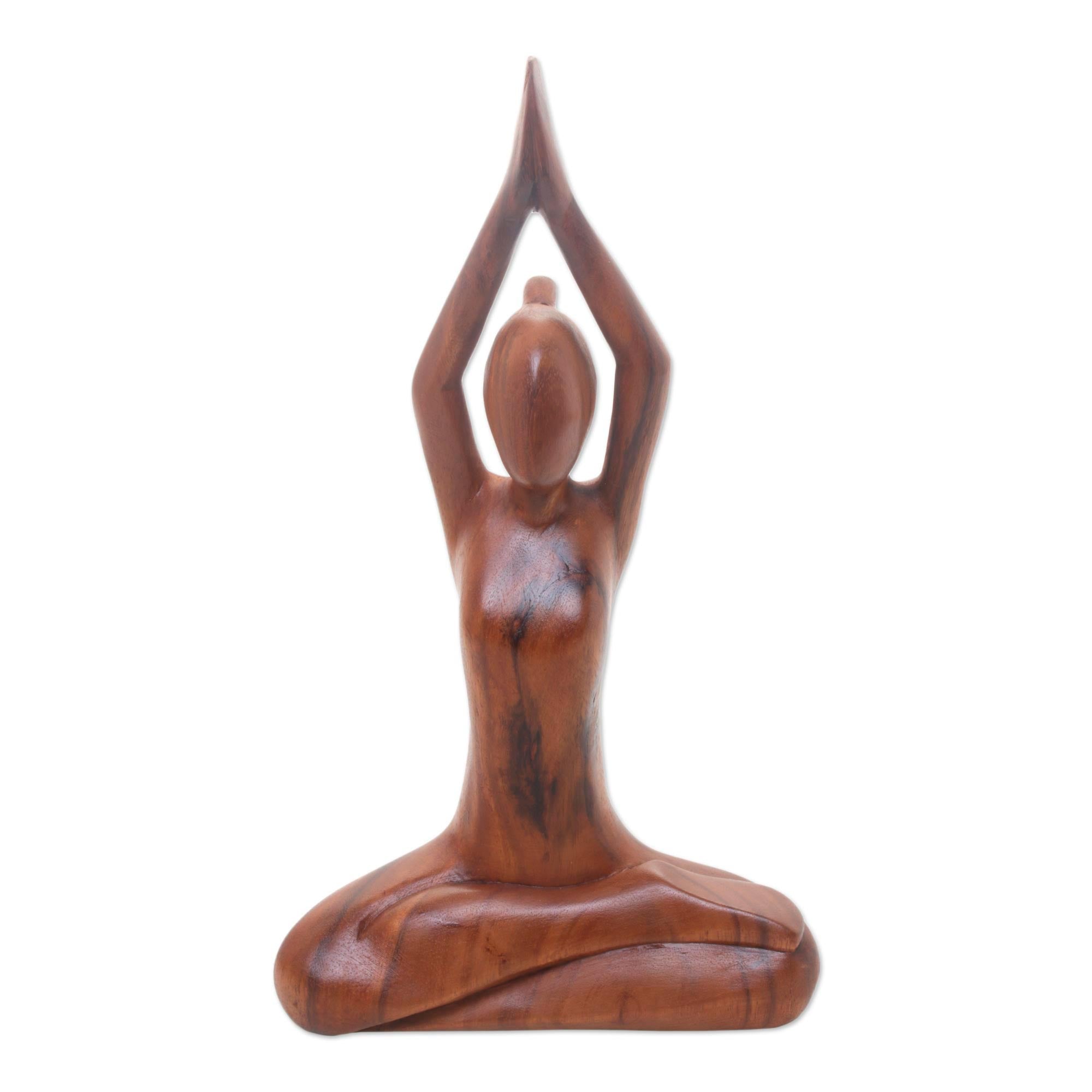 Premium Suar Wood Yoga Sculpture - Hand Carved Utkatasana Pose