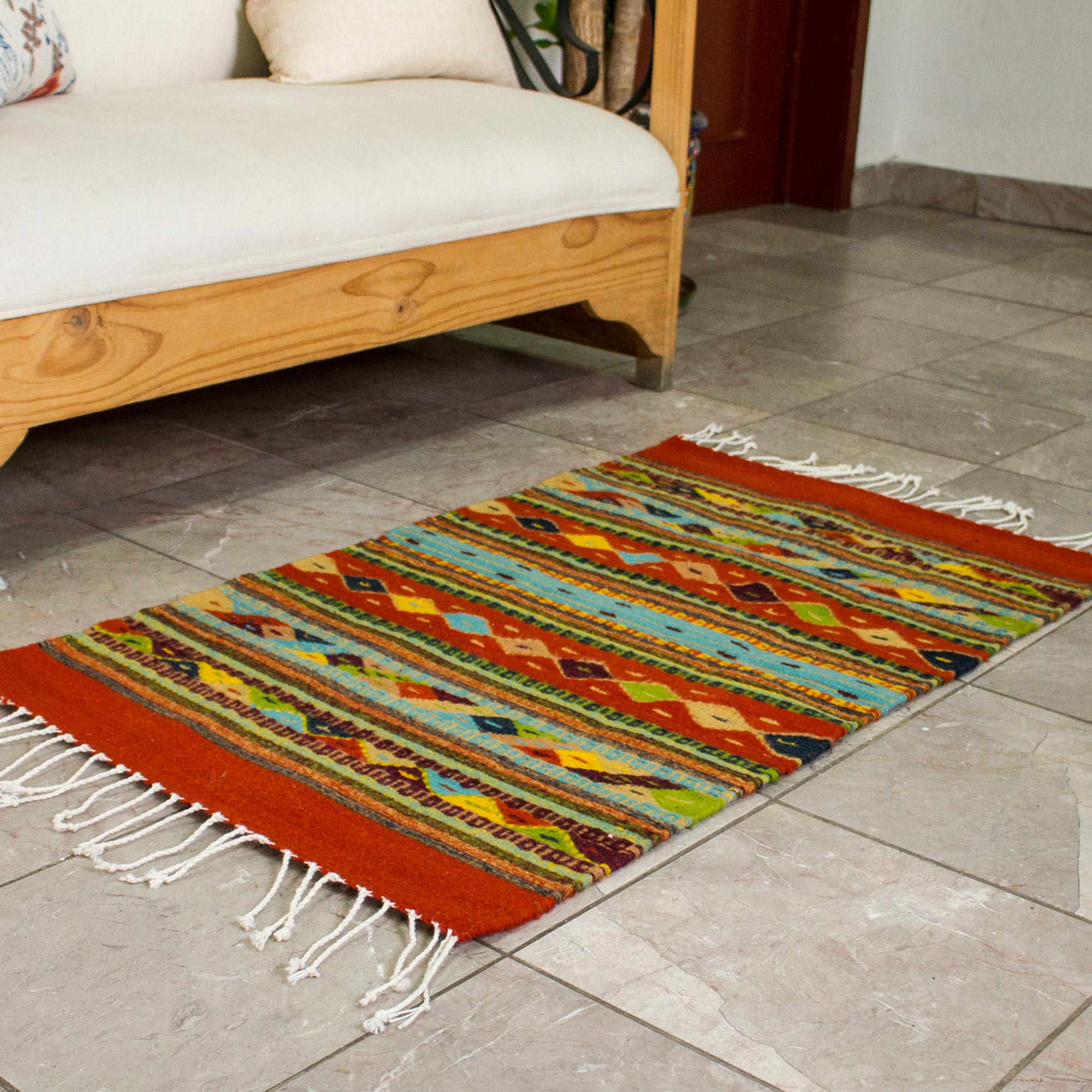 Premium Zapotec Handwoven Rug with Natural Organic Dyes - Festive Diamonds Collection