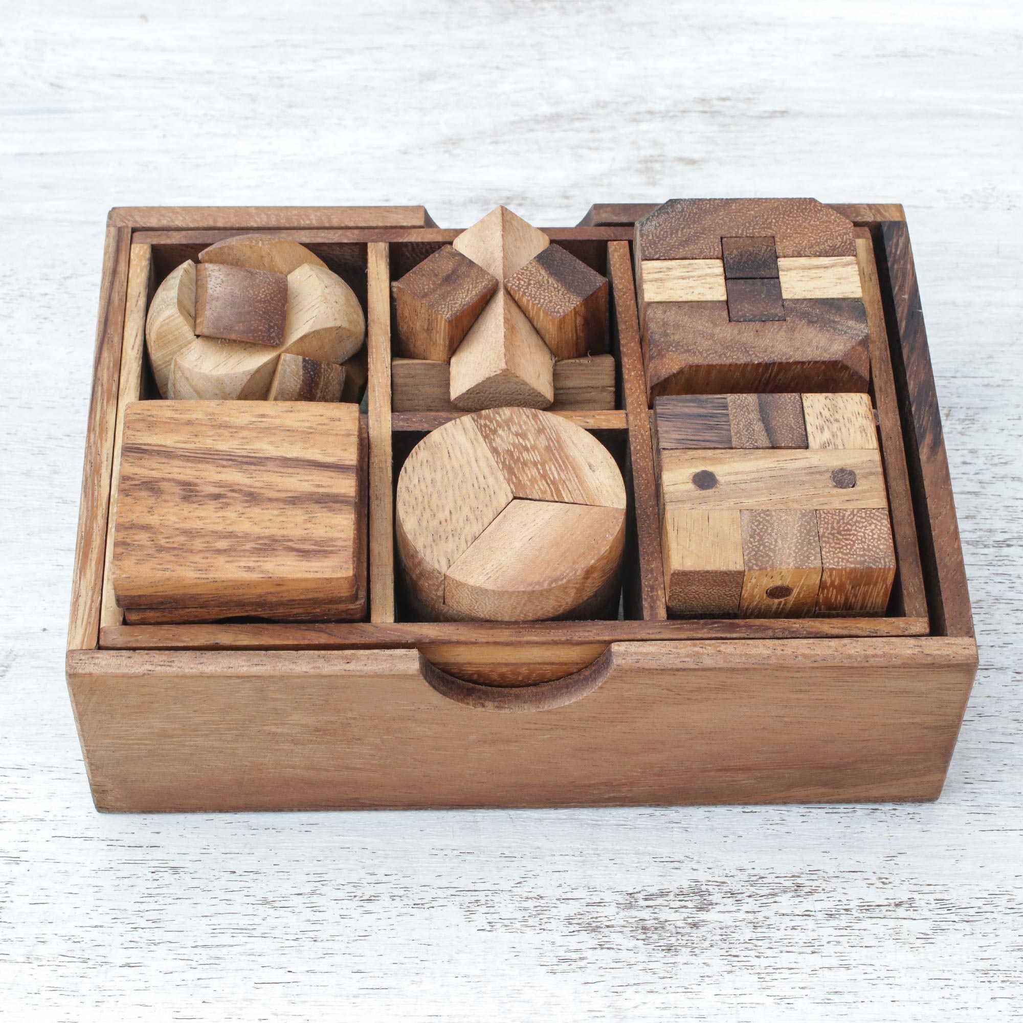 Premium Raintree Wood Puzzle Set – Handcrafted Brain Teaser Collection (6 Piece)