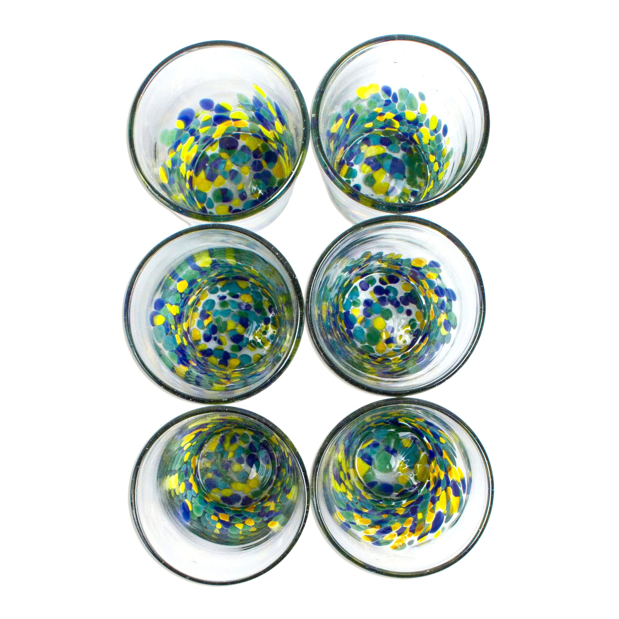 Premium Tropical Confetti Recycled Glass Tumblers - Eco-Friendly Set of 6 (16 Oz)