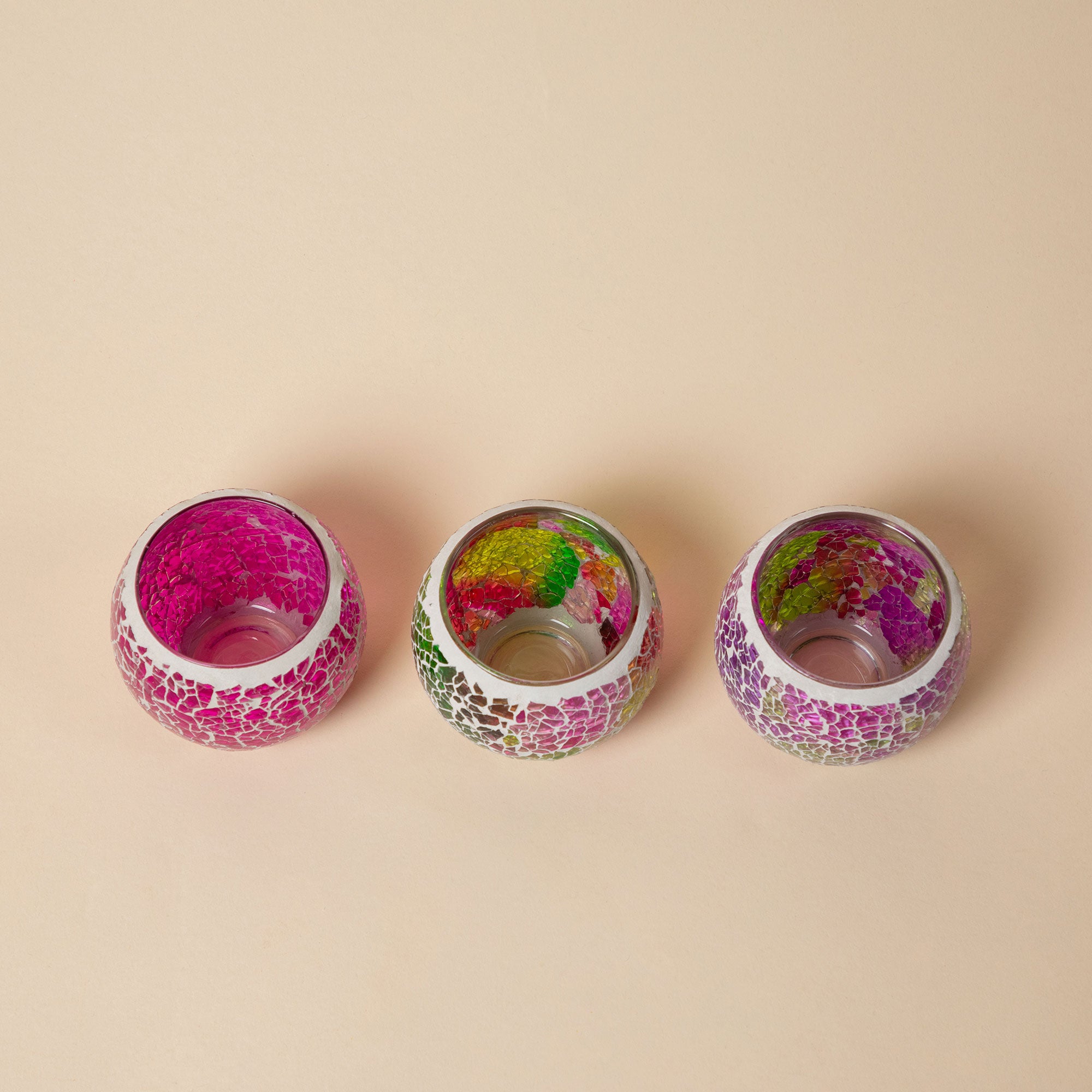 Premium Mosaic Glass Votive Holders - Set of 3